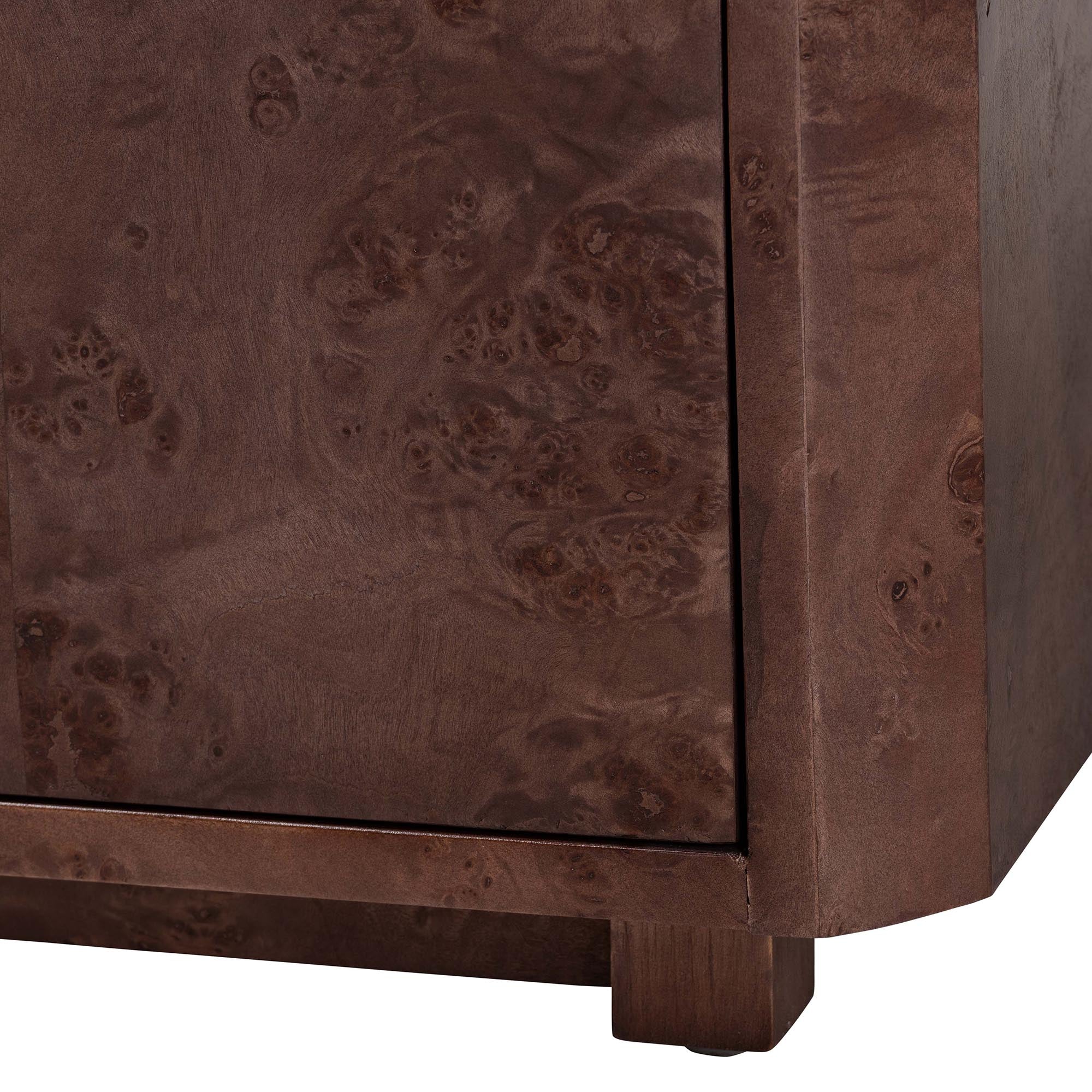 bali & pari Valora Real Burl Wood Storage Cabinet in Dark - Modern Accent Cupboard with Double Doors and Brass Handles, Elegant Sideboard for Living Room, Entryway or Dining Area