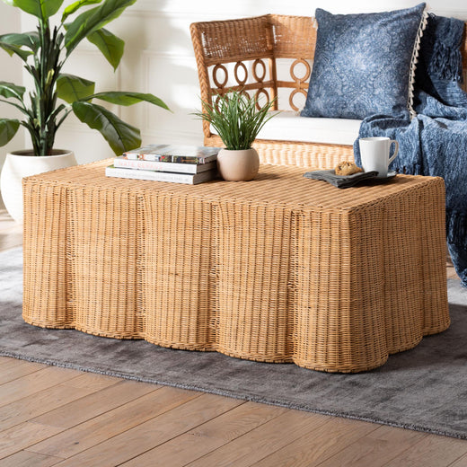 Bali & Pari Palm Scalloped Rattan Coffee Table
