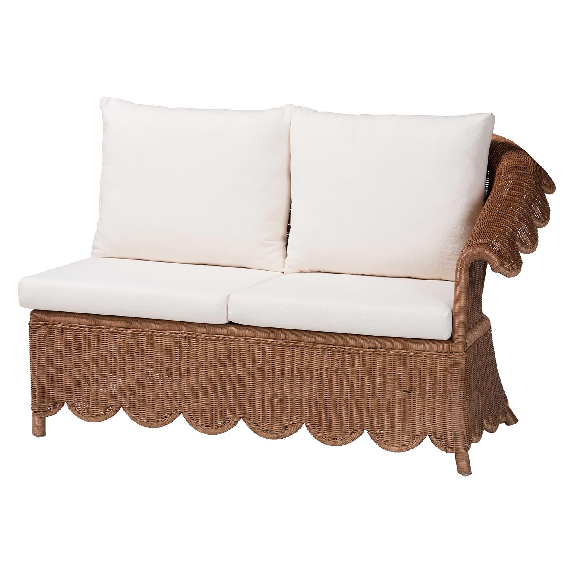 Bali & Pari Detta Rattan 3-Piece Sectional Set Handwoven Wicker Corner Lounge Seating with Scalloped Skirt Base and Rolled Arms, Boho Coastal Style for Sunroom or Living Room