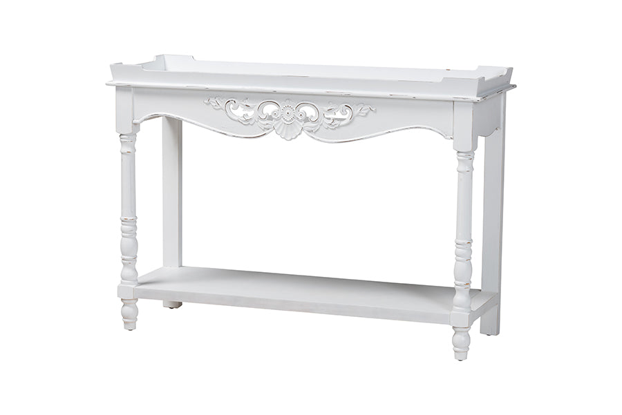 Rafferty Distressed Console Table - Vintage-Inspired Accent Table with Ornate Carved Apron and Lower Shelf, Classic Entryway or Sofa Table