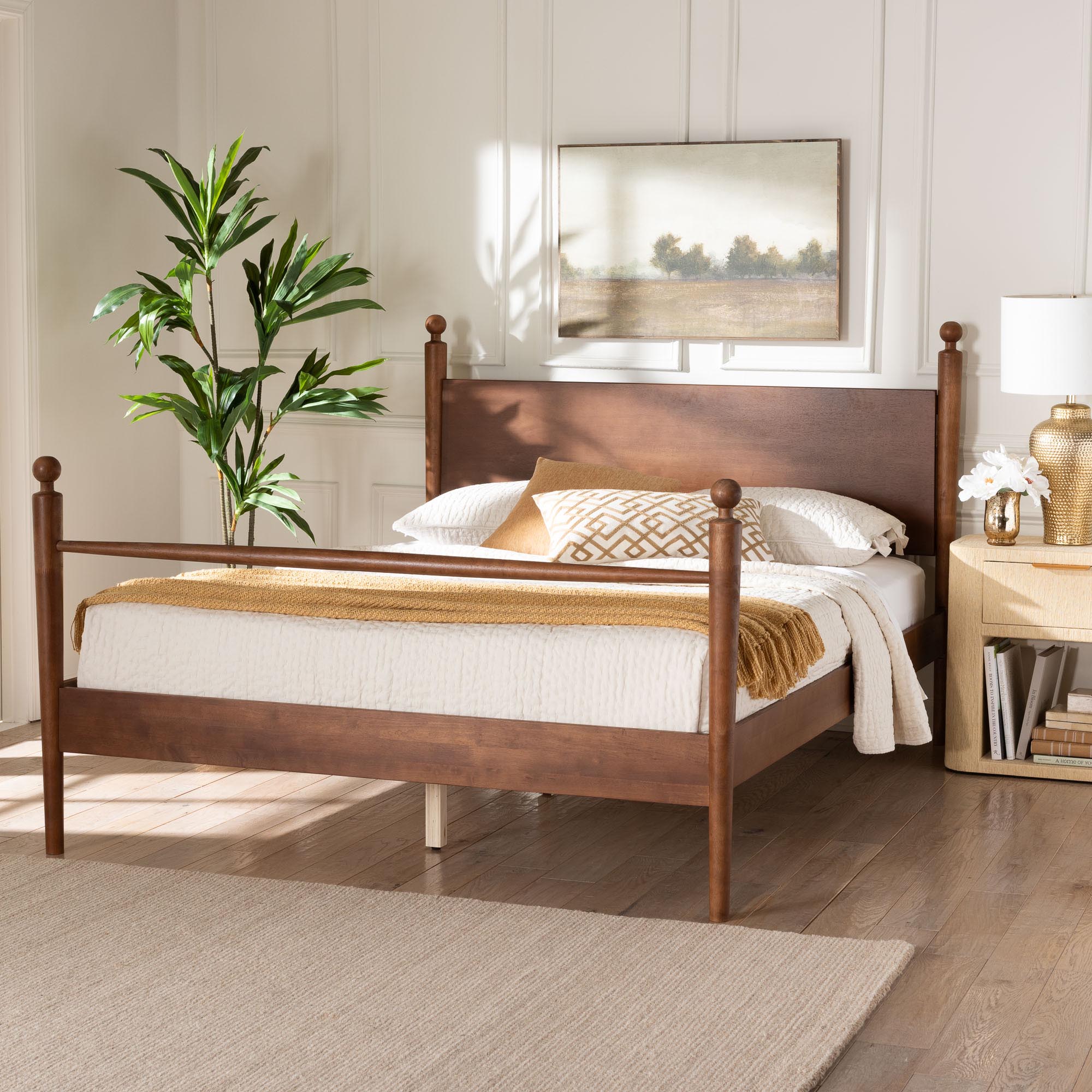 Gianetta Wood Platform Bed Traditional Poster Bed Frame