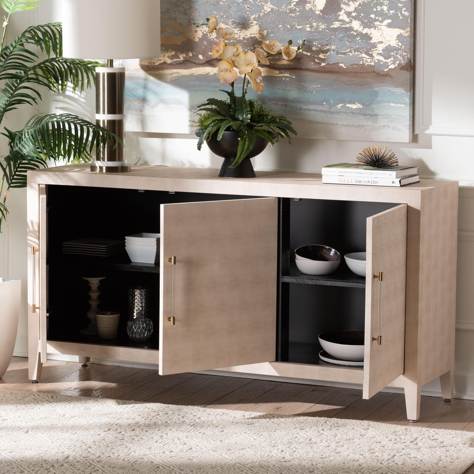 Nira Faux Shagreen Sideboard Contemporary 3-Door Buffet