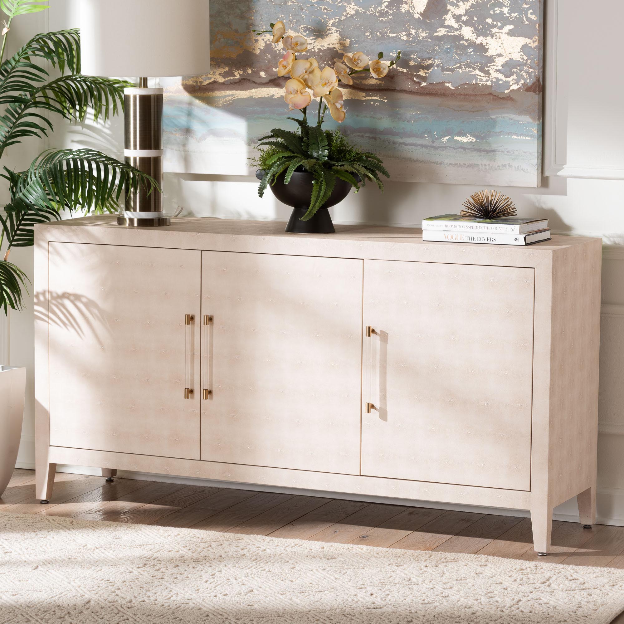 Nira Faux Shagreen Sideboard Contemporary 3-Door Buffet