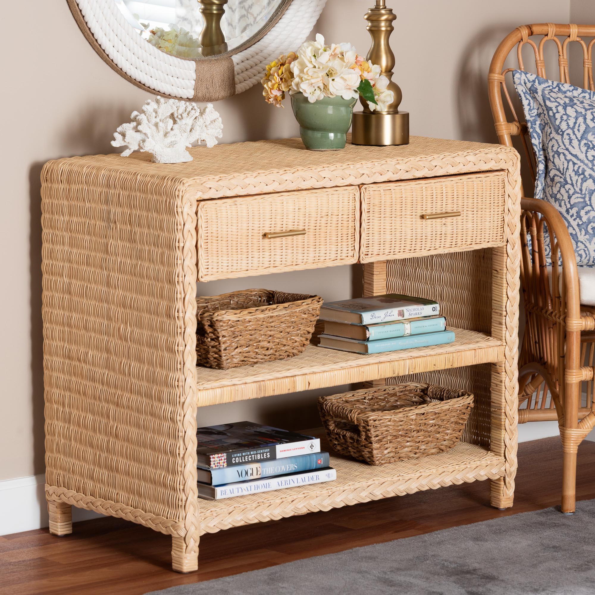Bali & Pari Lanica Braided Rattan Console Table