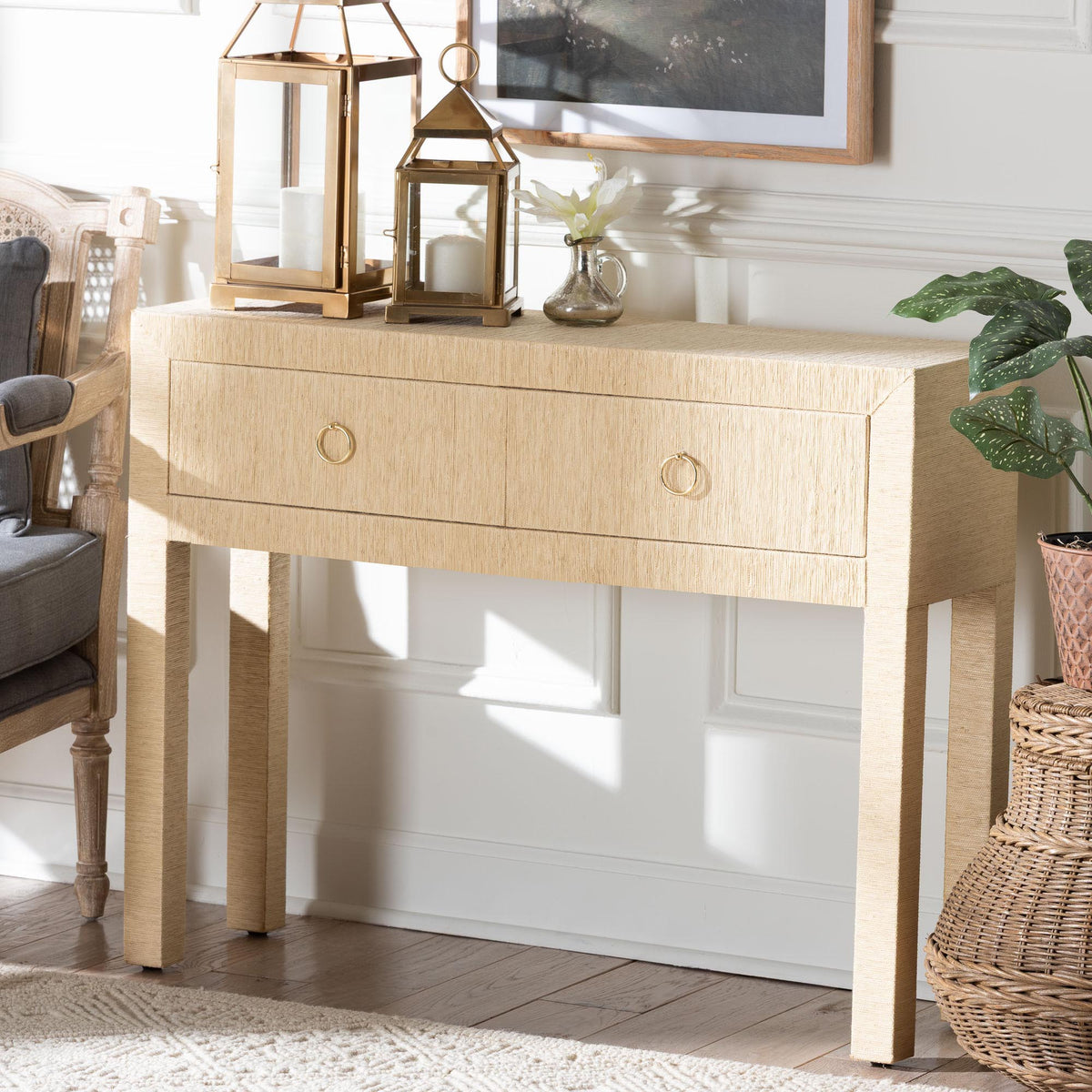 Bali & Pari Noah Grasscloth 2-Drawer Console Table