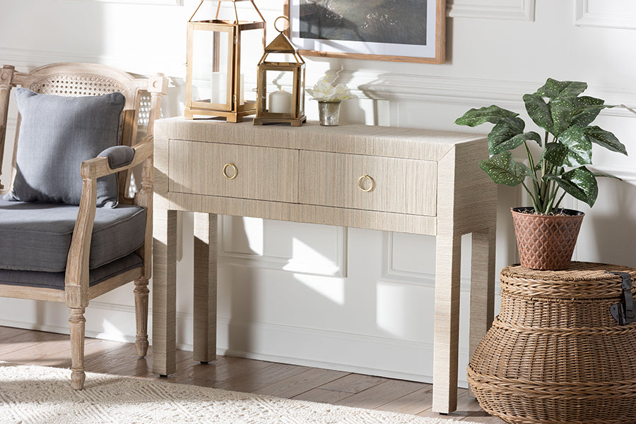 Bali & Pari Noah Grasscloth 2-Drawer Console Table