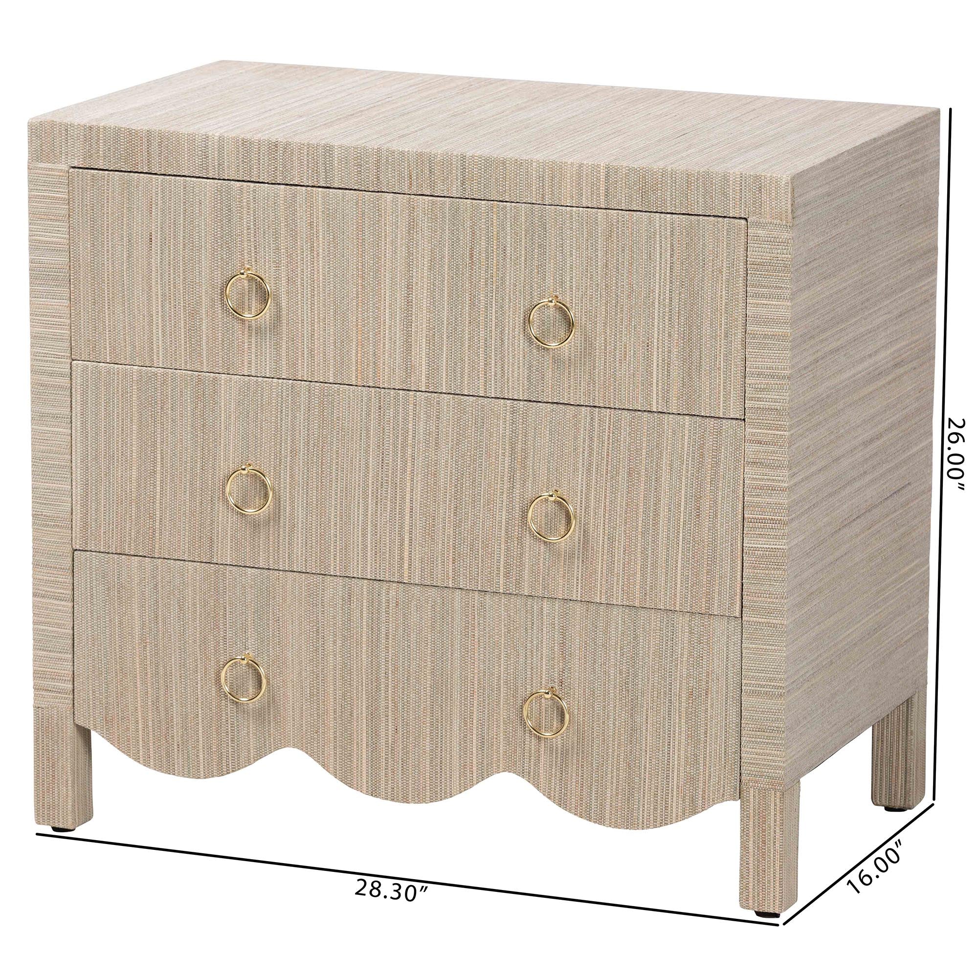 Bali & Pari Umika Grasscloth Nightstand 3-Drawer Accent Chest