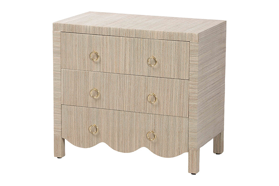 Bali & Pari Umika Grasscloth Nightstand 3-Drawer Accent Chest