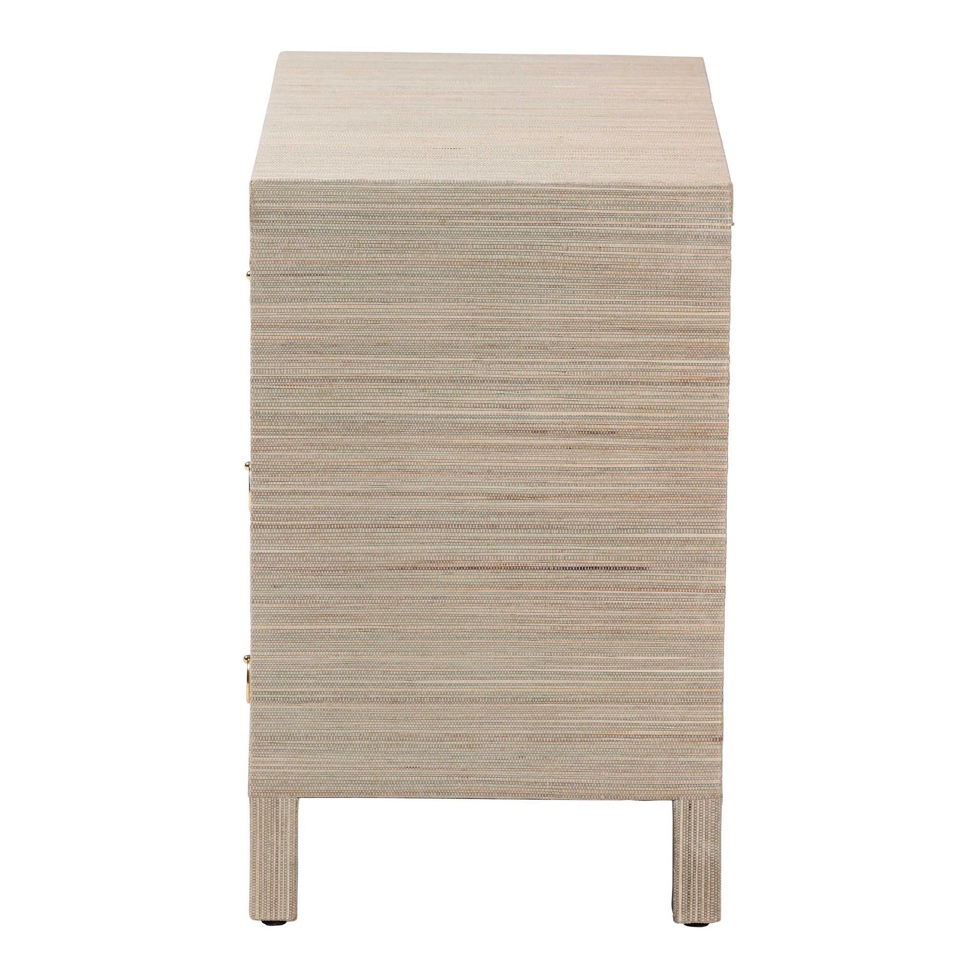 Bali & Pari Umika Grasscloth Nightstand 3-Drawer Accent Chest