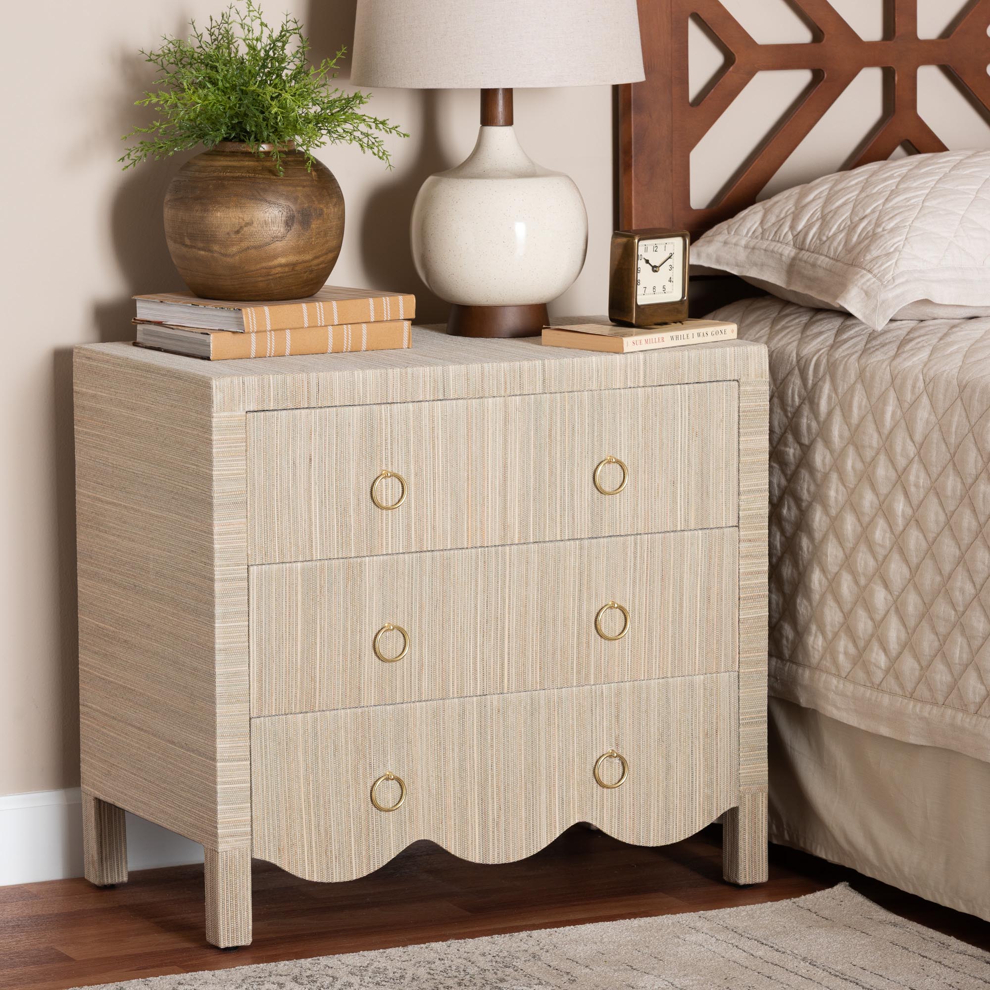 Bali & Pari Umika Grasscloth Nightstand 3-Drawer Accent Chest