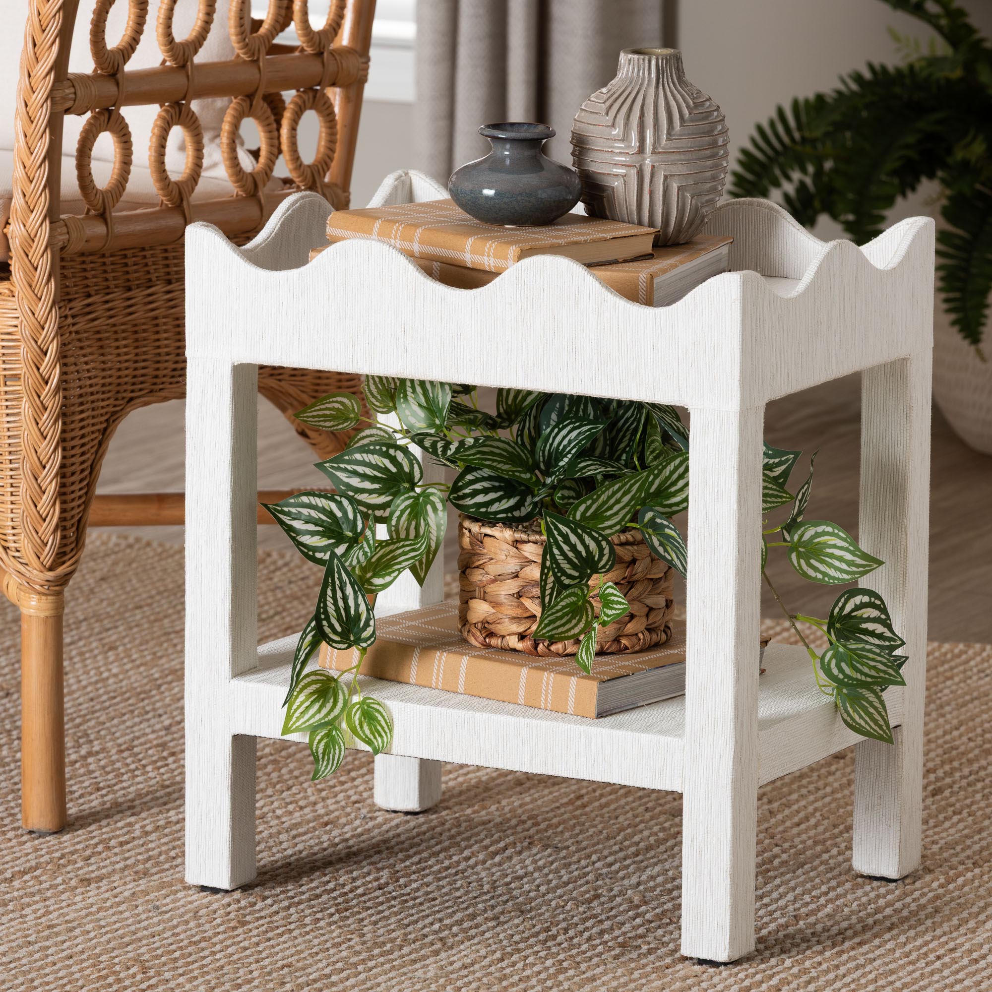 Bali & Pari Sebastian Grasscloth Scalloped End Table