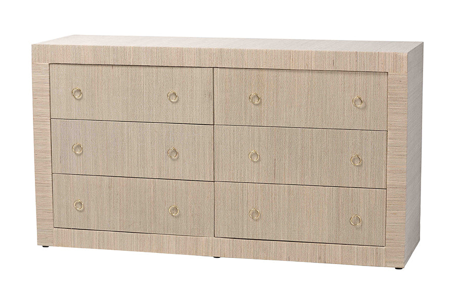 Bali & Pari Sage Grasscloth 6-Drawer Dresser