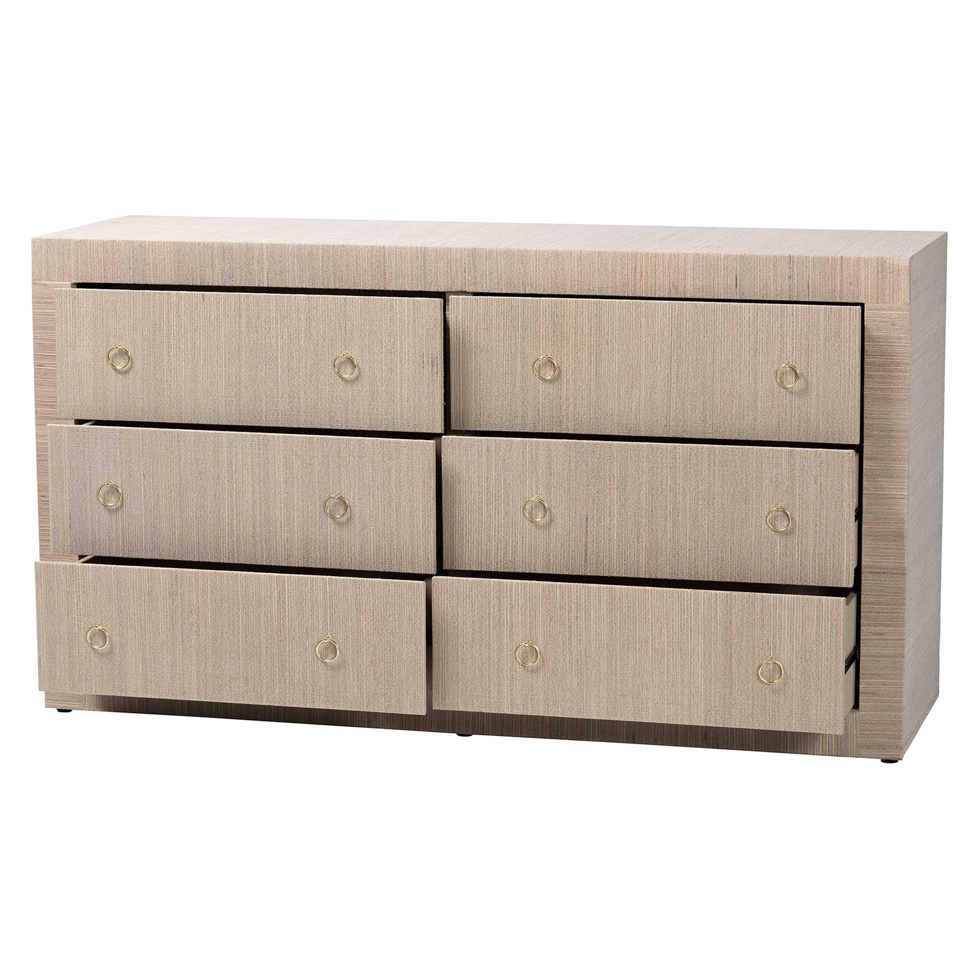 Bali & Pari Sage Grasscloth 6-Drawer Dresser