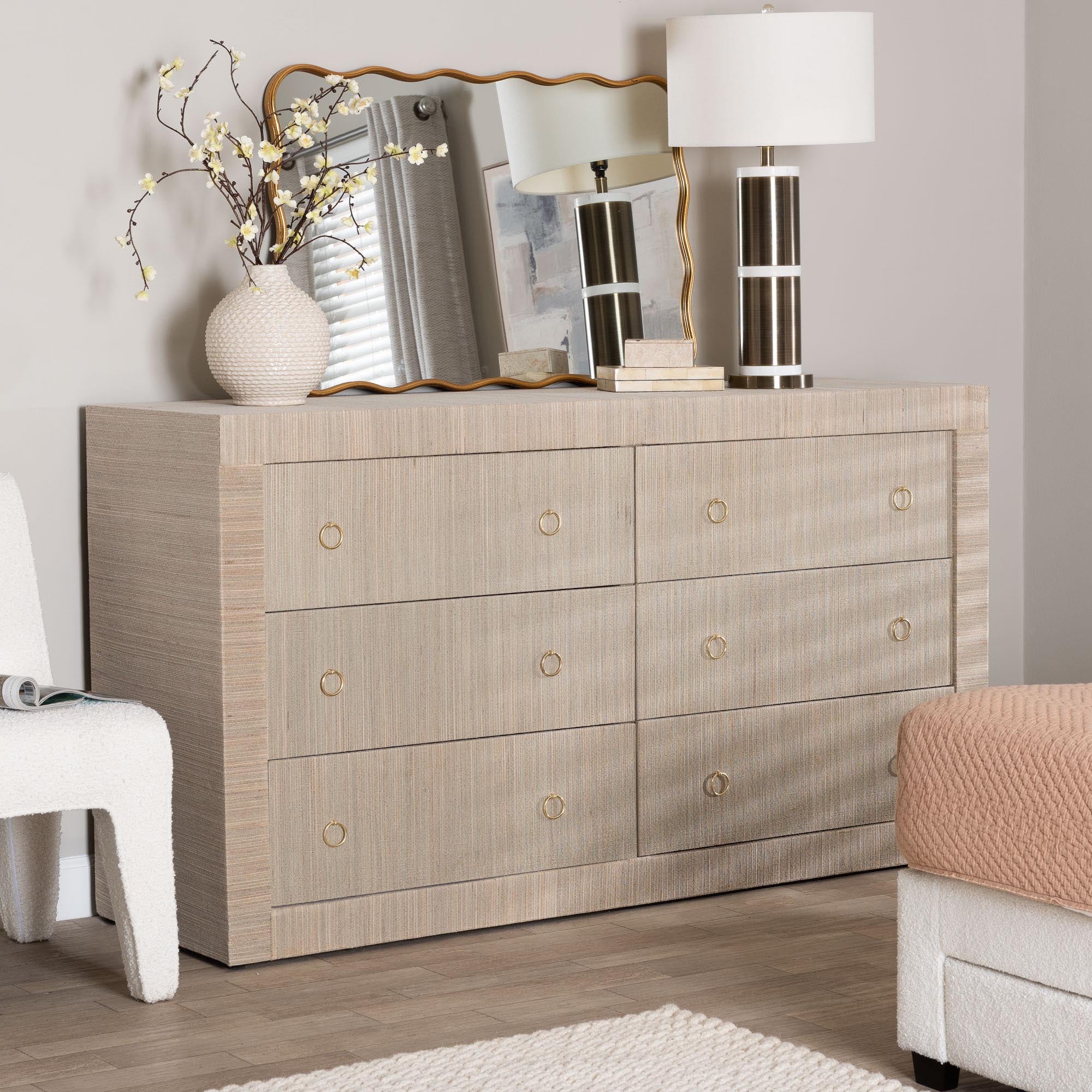 Bali & Pari Sage Grasscloth 6-Drawer Dresser