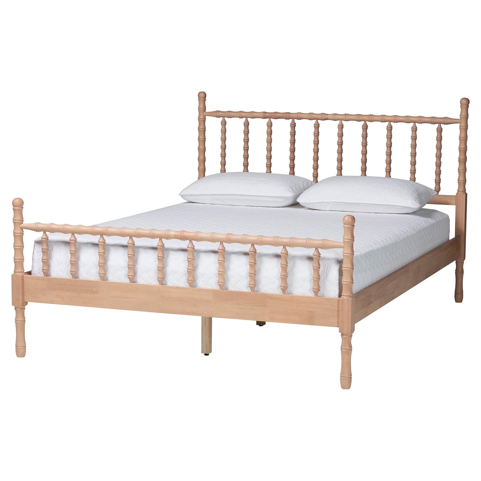 Laurent Bamboo-Style 4-Piece Bedroom Set - Spindle Platform Bed with Matching Dresser and Two Nightstands, Cottage Farmhouse Style,