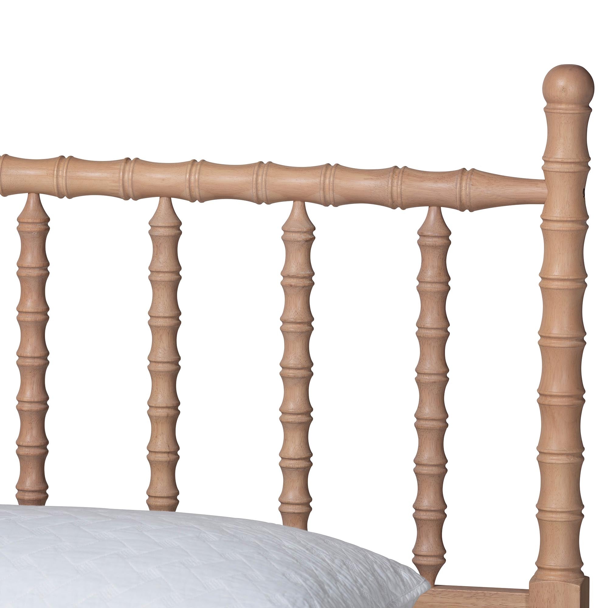 Laurent Bamboo-Style 4-Piece Bedroom Set - Spindle Platform Bed with Matching Dresser and Two Nightstands, Cottage Farmhouse Style,