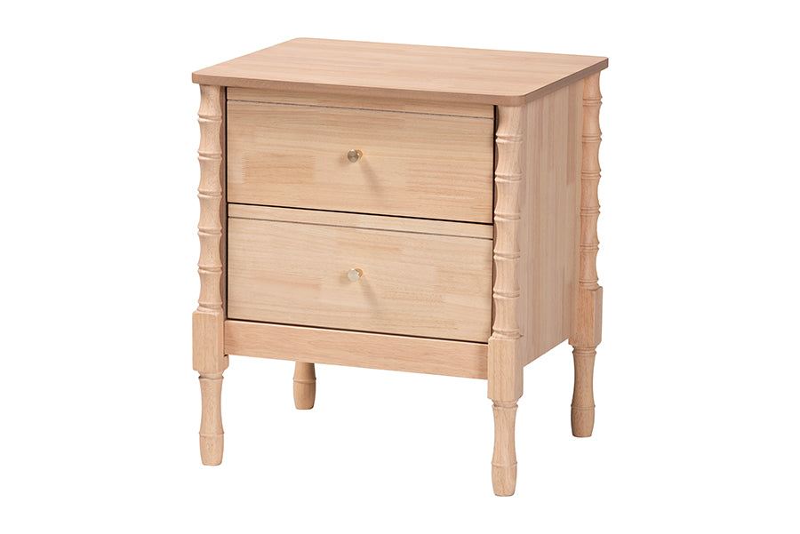 Laurent Nightstand - 2-Drawer Bedside Table with Bamboo-Style Turned Legs, Cottage Farmhouse End Table for Bedroom