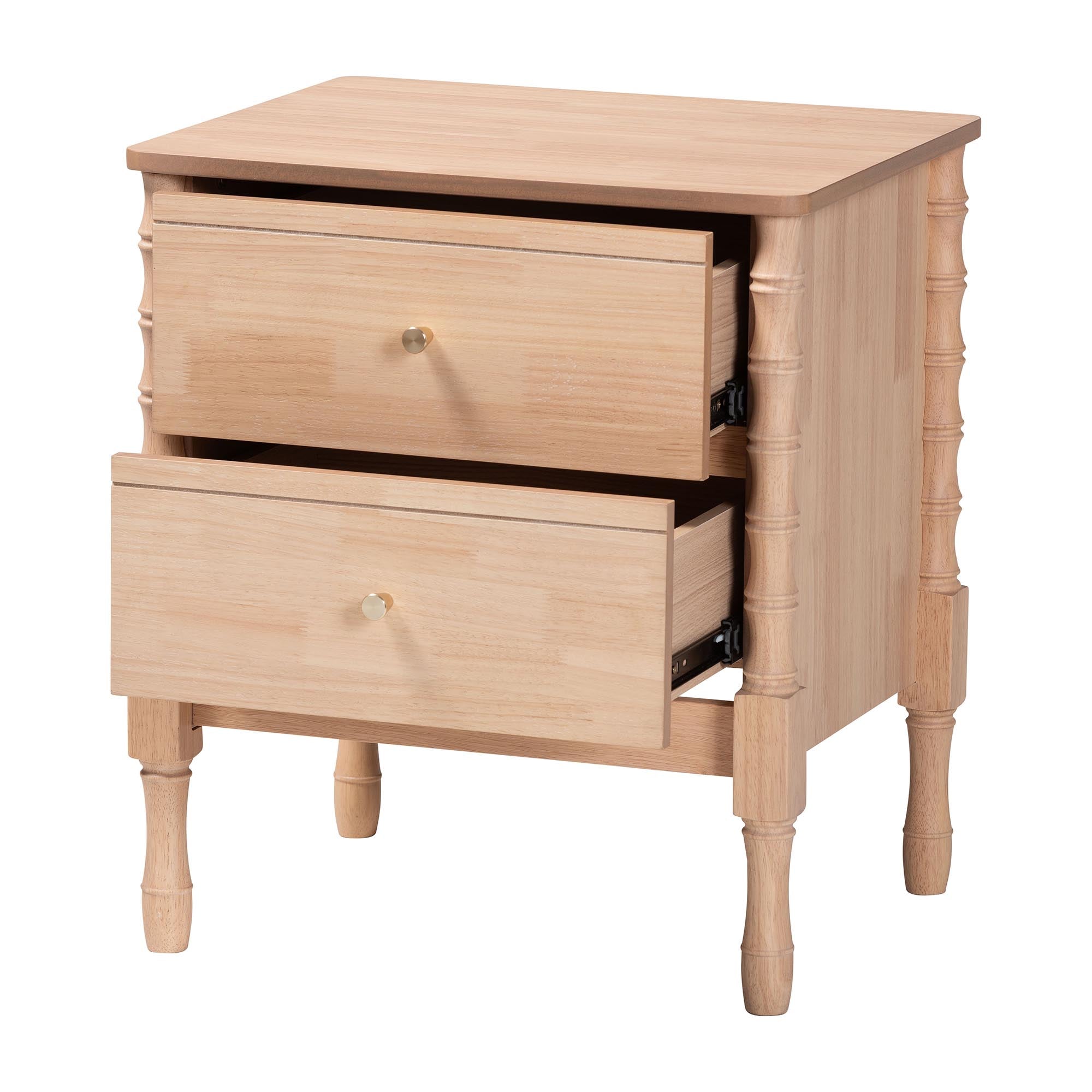 Laurent Nightstand - 2-Drawer Bedside Table with Bamboo-Style Turned Legs, Cottage Farmhouse End Table for Bedroom