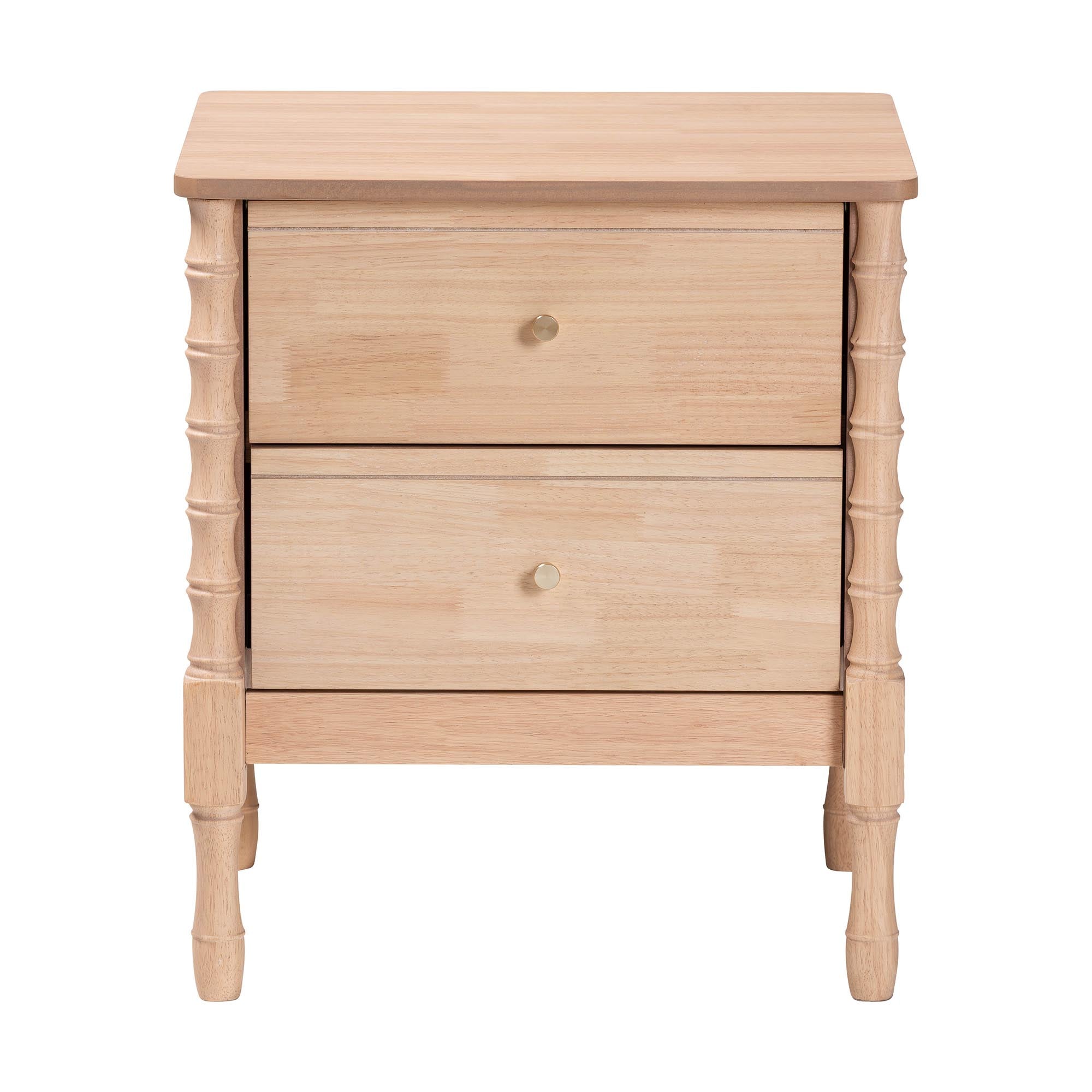 Laurent Nightstand - 2-Drawer Bedside Table with Bamboo-Style Turned Legs, Cottage Farmhouse End Table for Bedroom