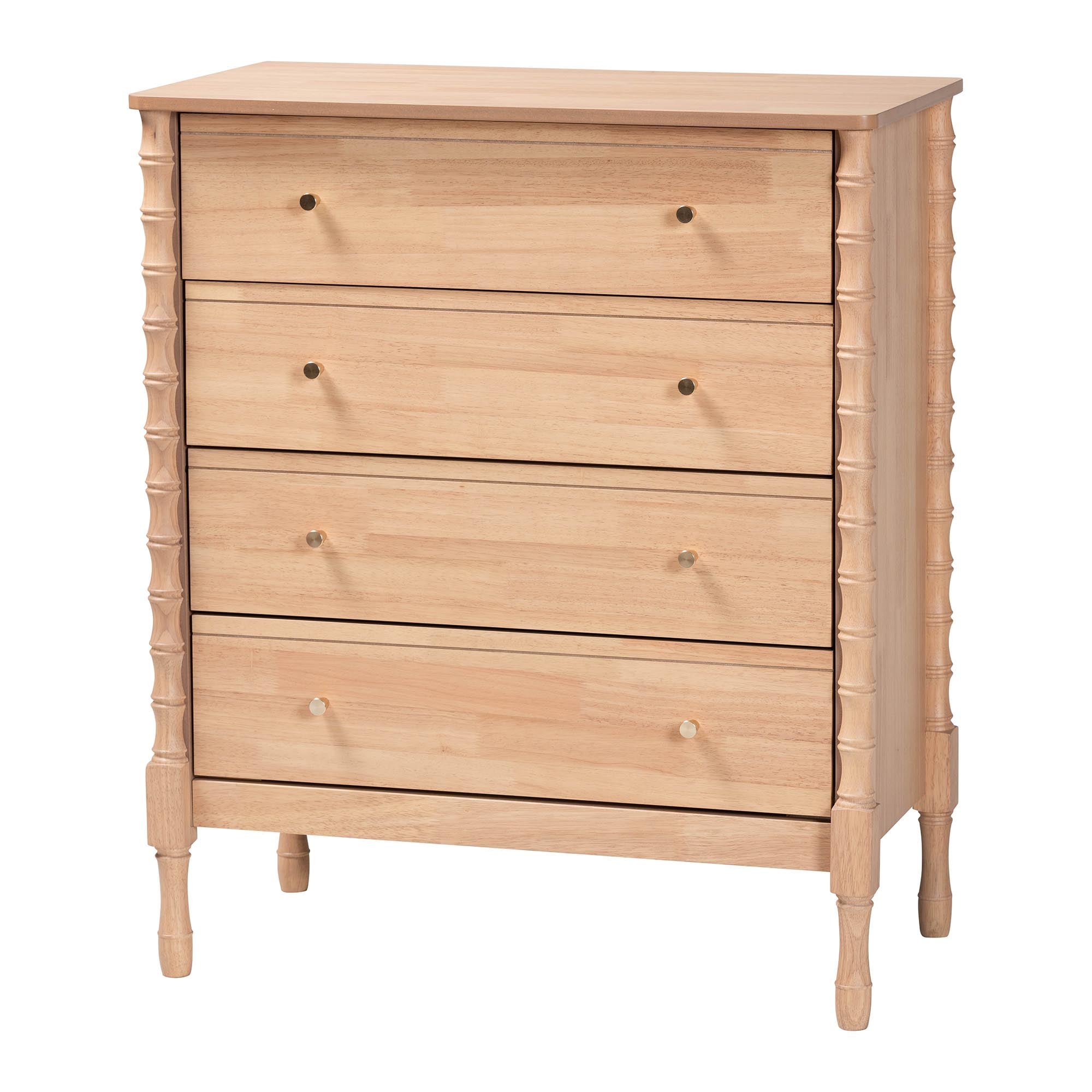 Laurent Chest - 4-Drawer Bedroom Organizer with Bamboo-Style Turned Legs, Cottage Farmhouse Storage Cabinet for Clothing or Linens