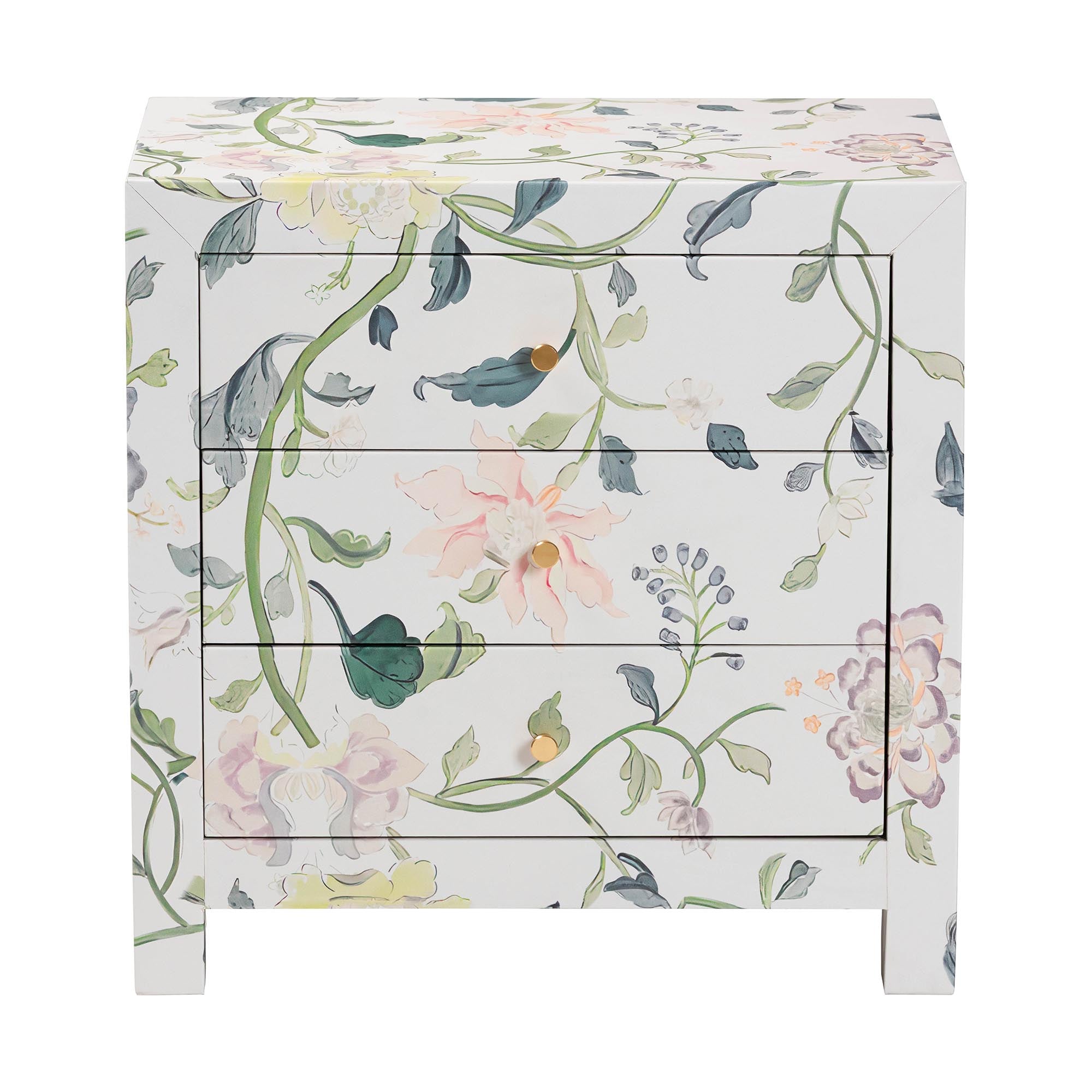 Connery Floral End Table 3-Drawer Decorative Accent Storage Cabinet