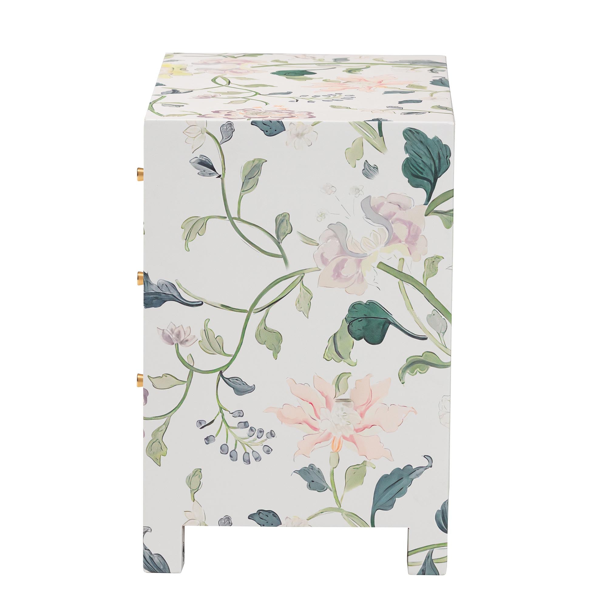 Connery Floral End Table 3-Drawer Decorative Accent Storage Cabinet