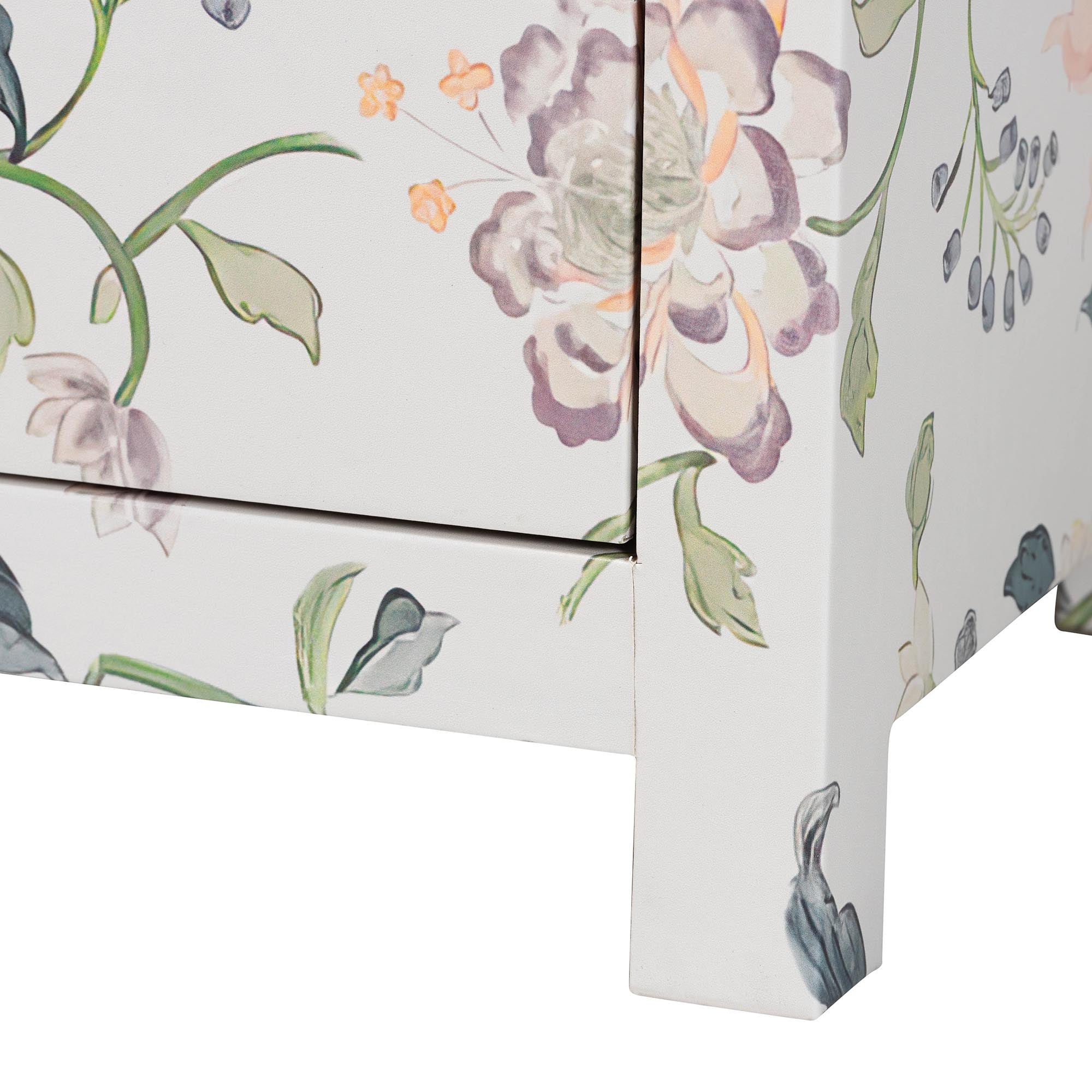Connery Floral End Table 3-Drawer Decorative Accent Storage Cabinet