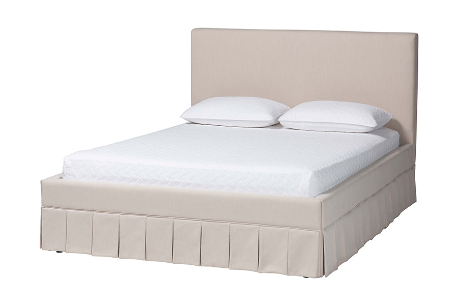 Astin Platform Bed with Pleated Skirt- Fabric Upholstered Bed Frame with Panel Headboard,