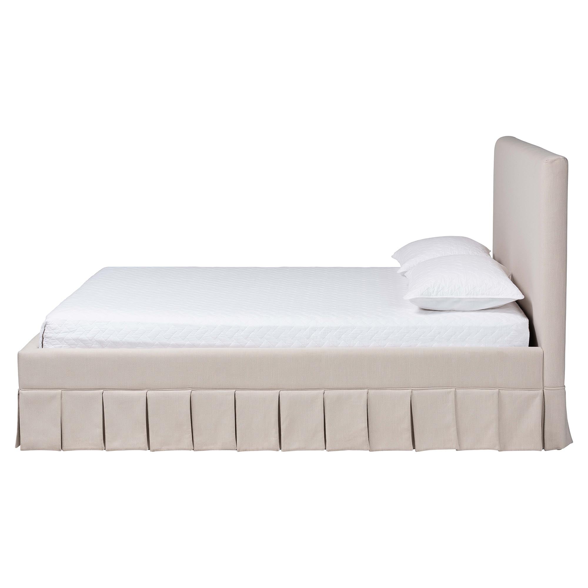 Astin Platform Bed with Pleated Skirt- Fabric Upholstered Bed Frame with Panel Headboard,
