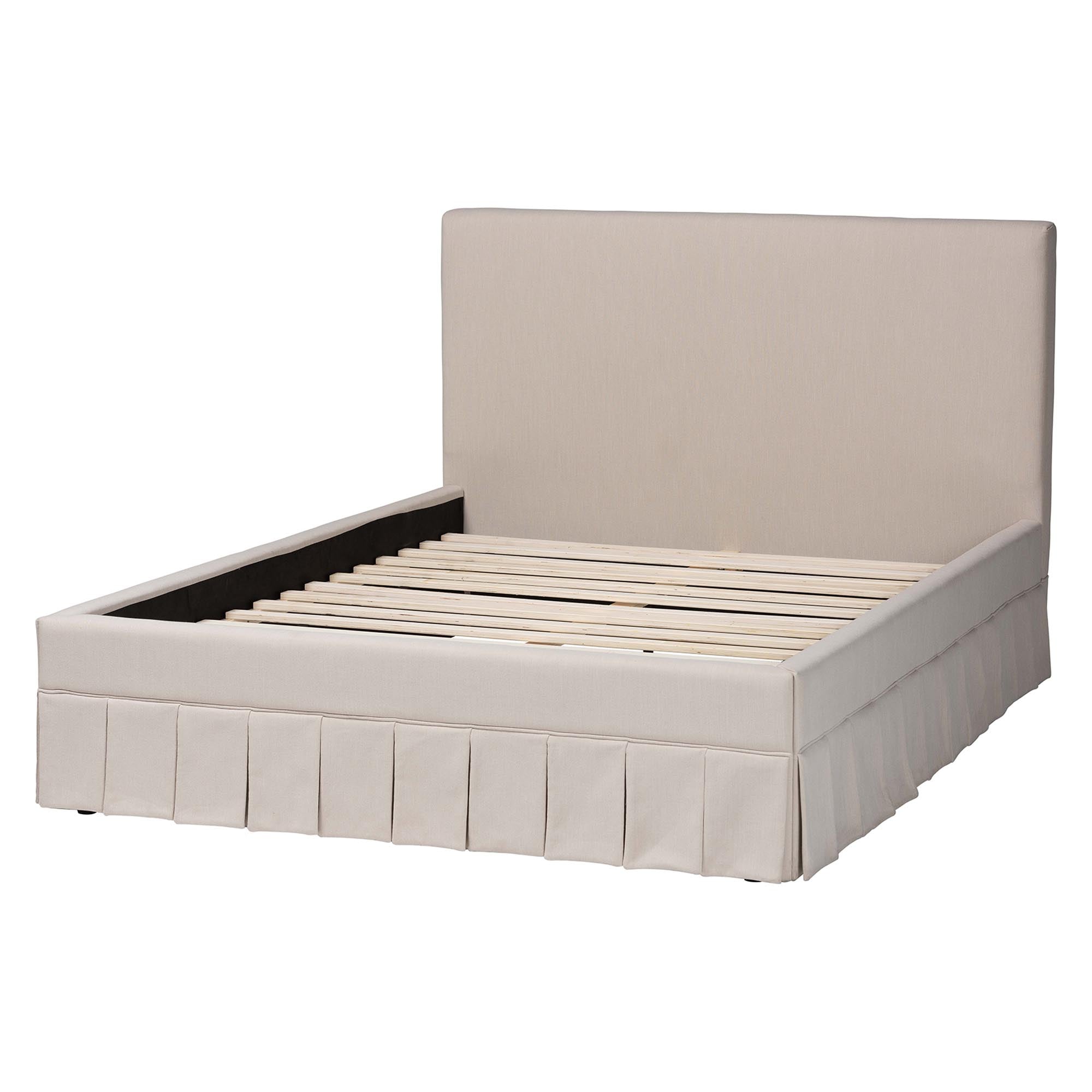 Astin Platform Bed with Pleated Skirt- Fabric Upholstered Bed Frame with Panel Headboard,
