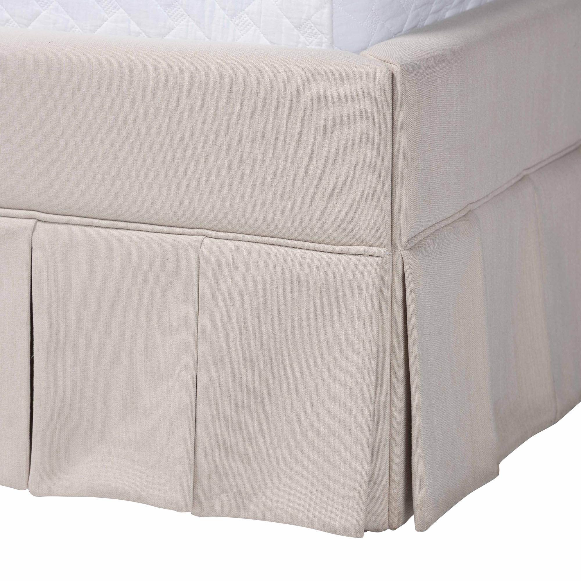 Astin Platform Bed with Pleated Skirt- Fabric Upholstered Bed Frame with Panel Headboard,