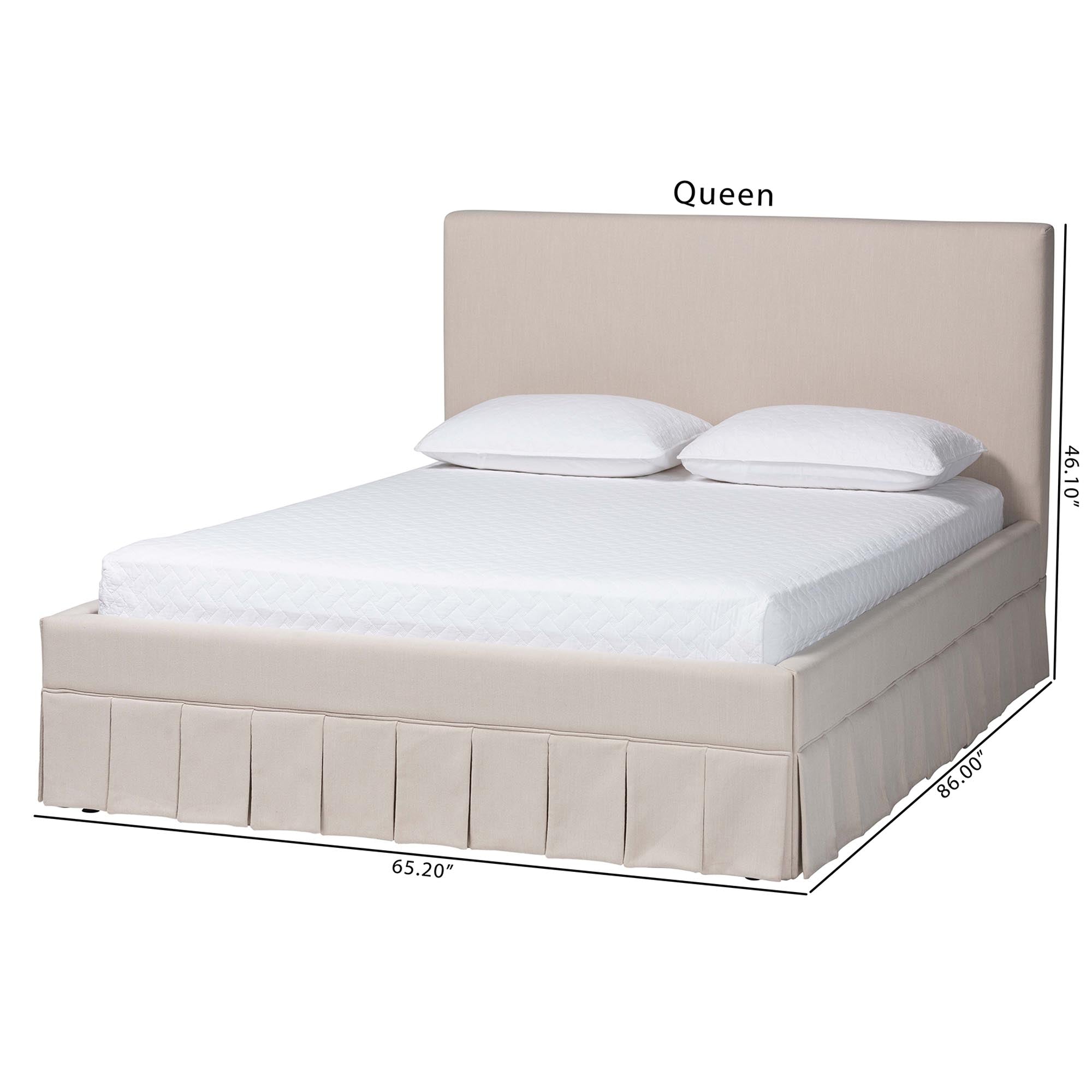 Astin Platform Bed with Pleated Skirt- Fabric Upholstered Bed Frame with Panel Headboard,