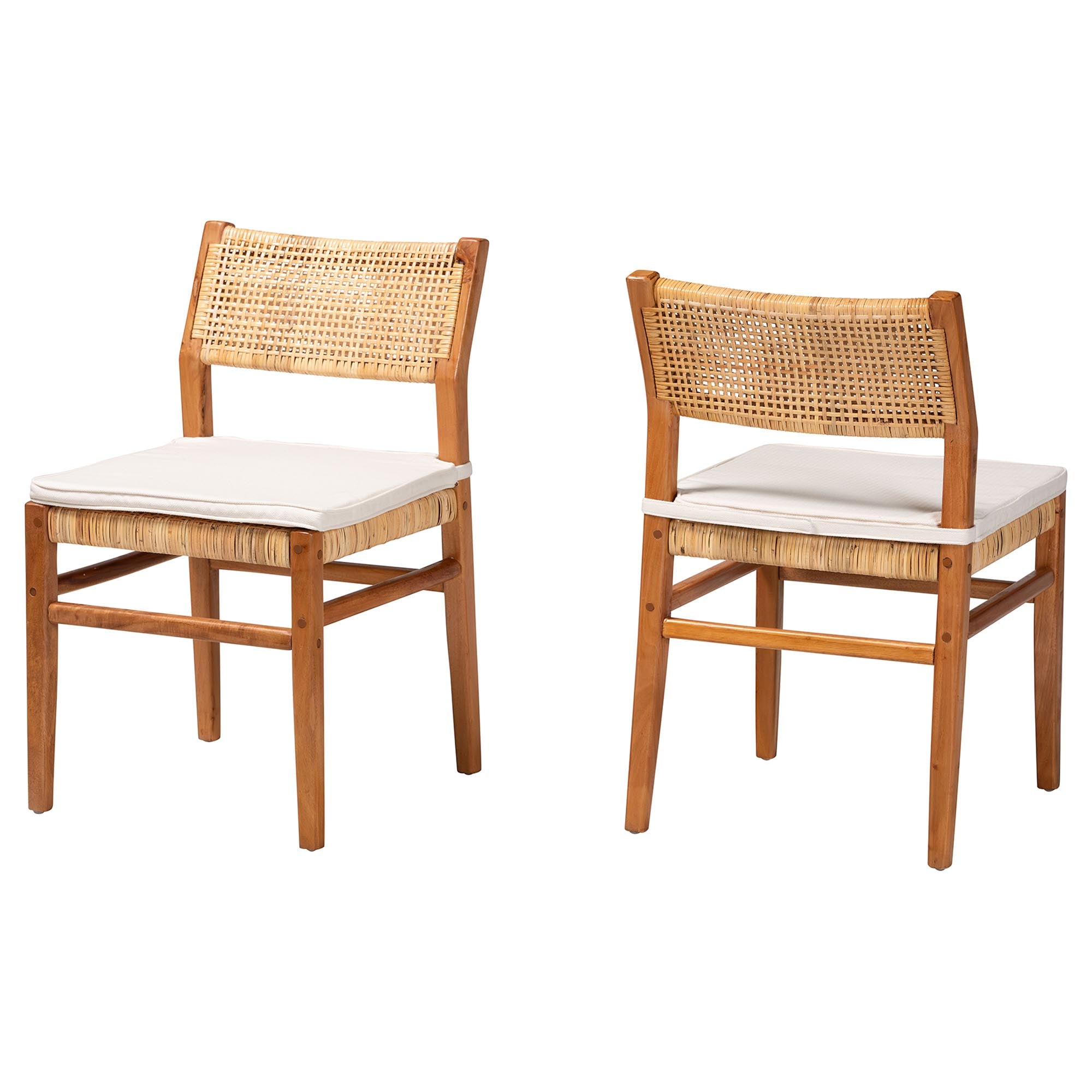 bali & pari Chatura Rattan and Mahogany Wood 2-Piece Dining Side Chair Set - Handwoven Wicker Dining Chair with Angled Back, Coastal Boho Seating for Dining or Kitchen