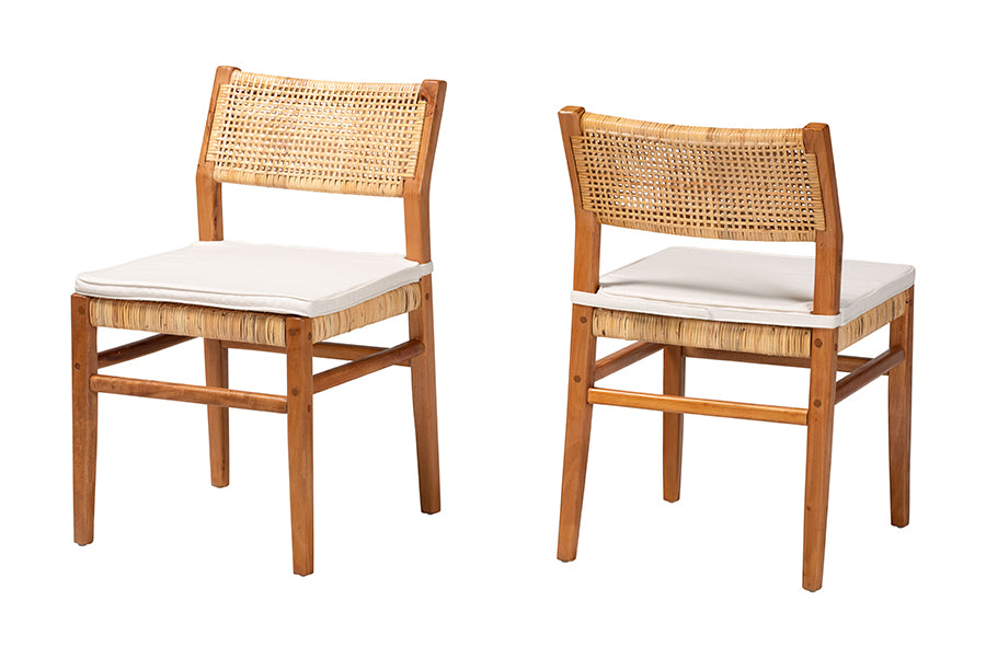 bali & pari Chatura Rattan and Mahogany Wood 2-Piece Dining Side Chair Set - Handwoven Wicker Dining Chair with Angled Back, Coastal Boho Seating for Dining or Kitchen