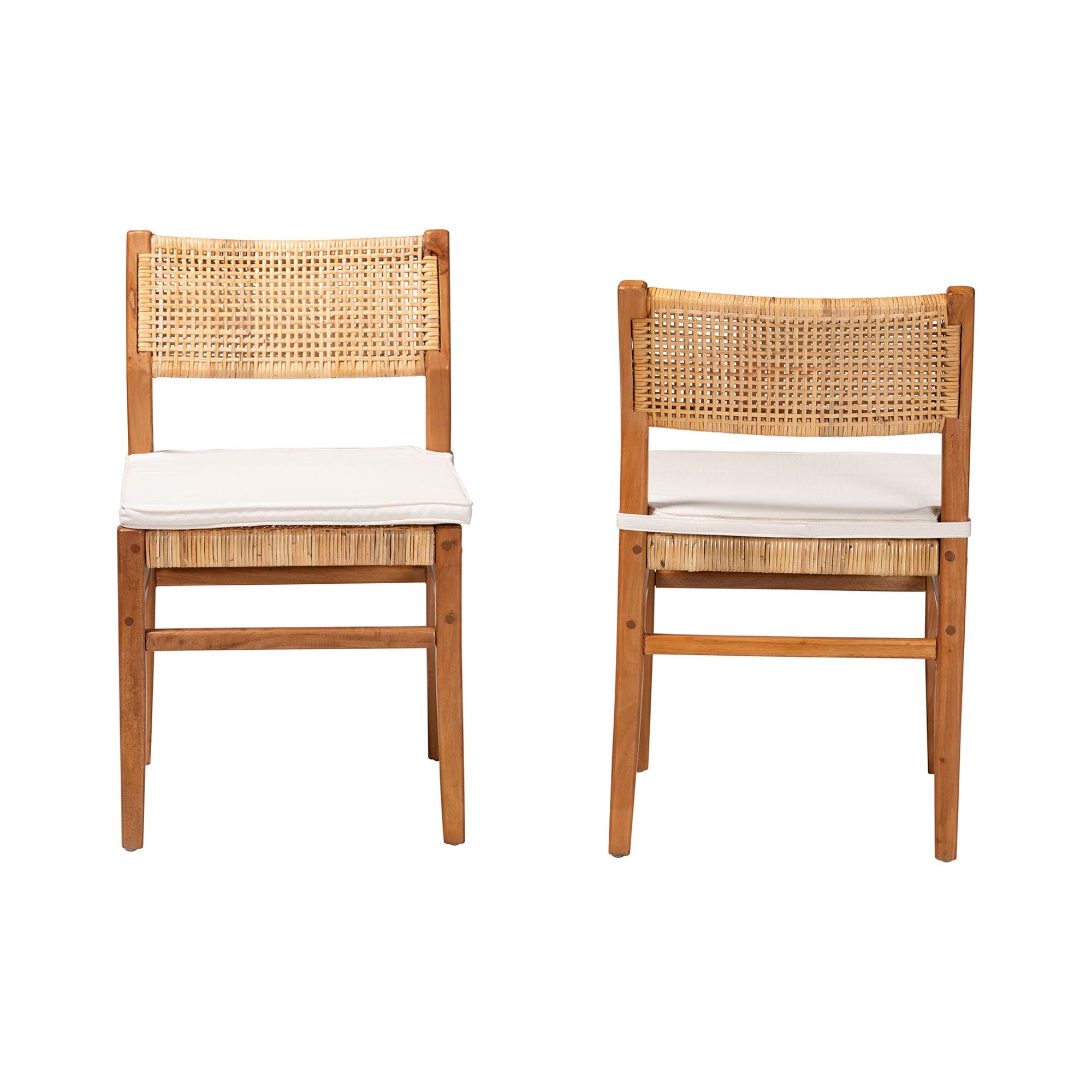 bali & pari Chatura Rattan and Mahogany Wood 2-Piece Dining Side Chair Set - Handwoven Wicker Dining Chair with Angled Back, Coastal Boho Seating for Dining or Kitchen