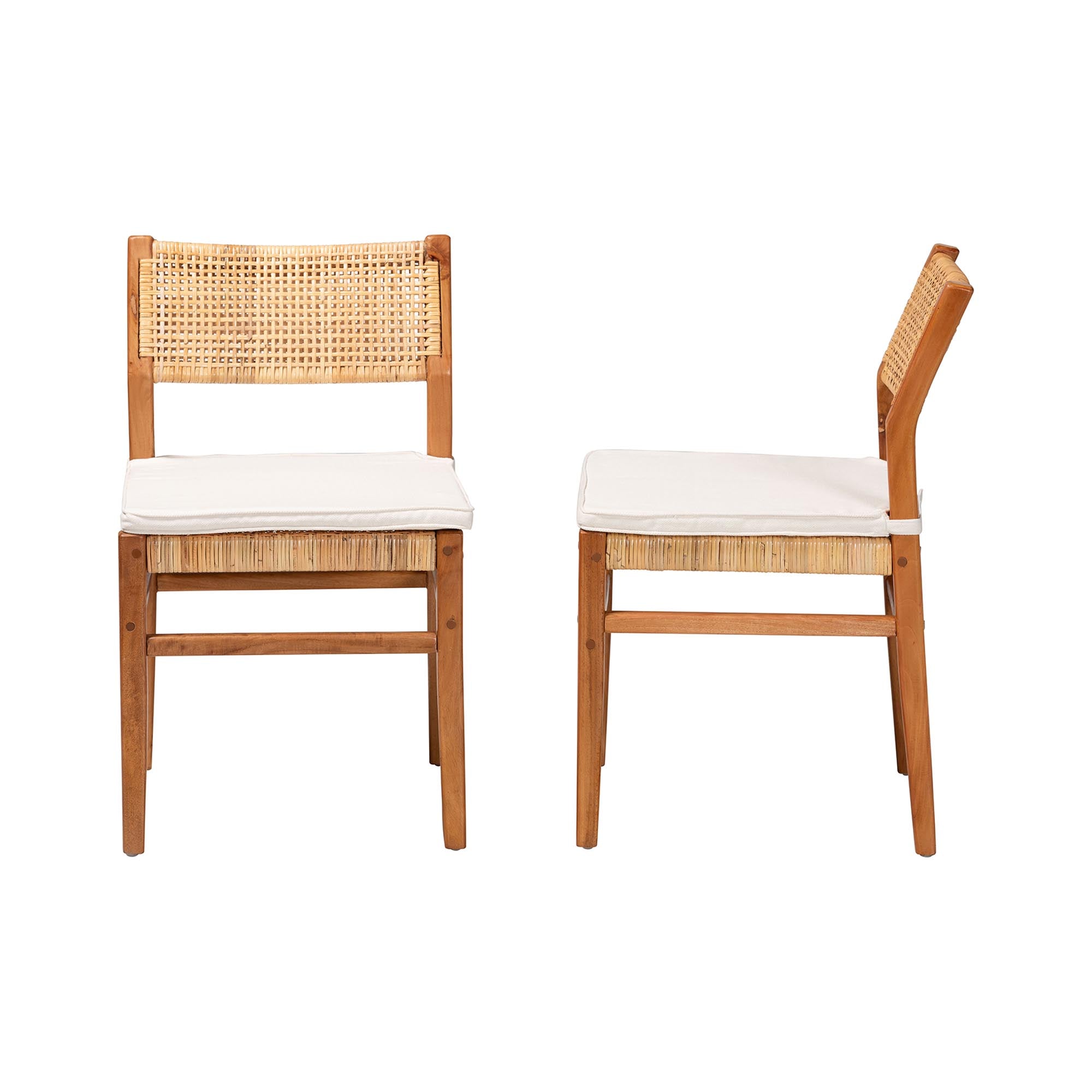 bali & pari Chatura Rattan and Mahogany Wood 2-Piece Dining Side Chair Set - Handwoven Wicker Dining Chair with Angled Back, Coastal Boho Seating for Dining or Kitchen