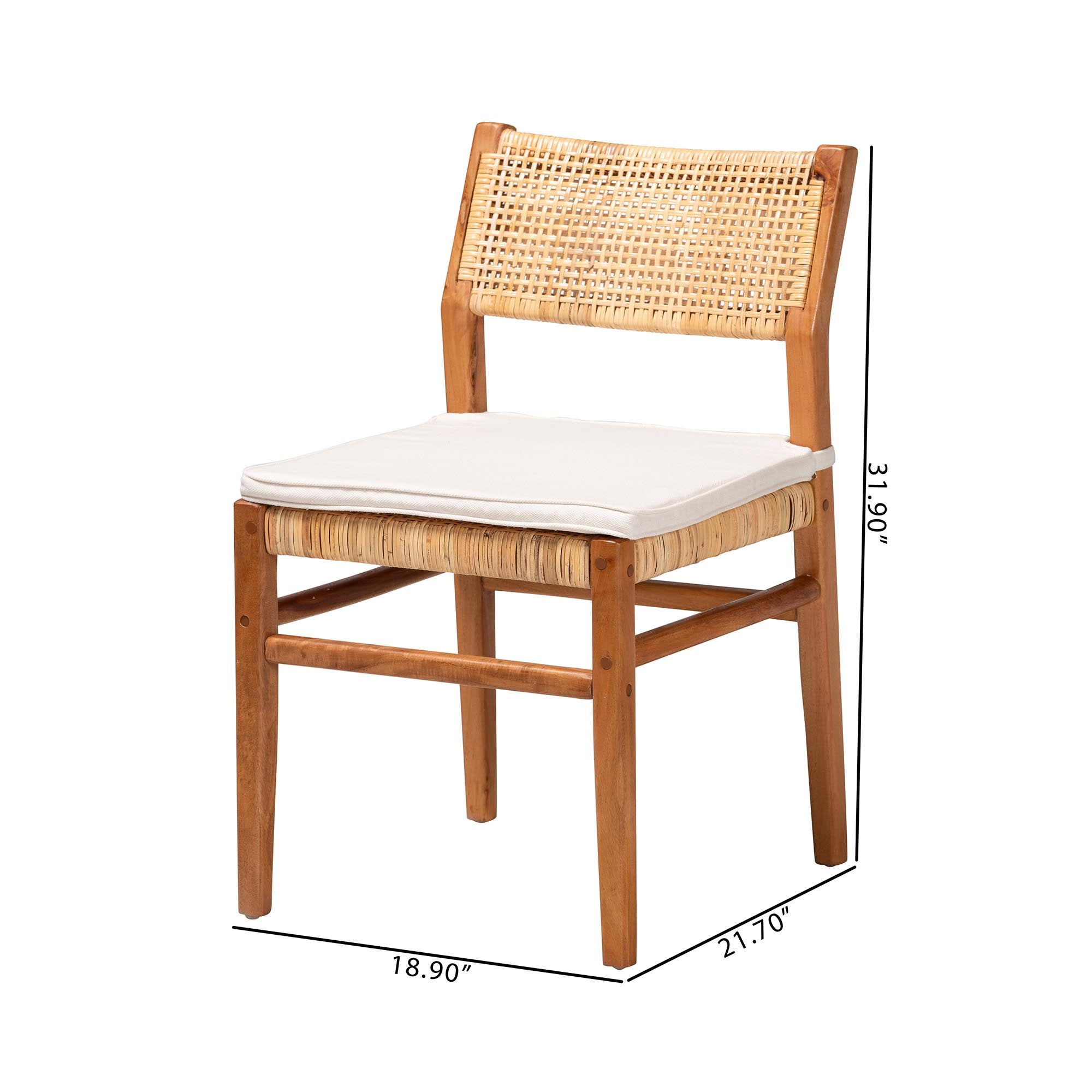 bali & pari Chatura Rattan and Mahogany Wood 2-Piece Dining Side Chair Set - Handwoven Wicker Dining Chair with Angled Back, Coastal Boho Seating for Dining or Kitchen