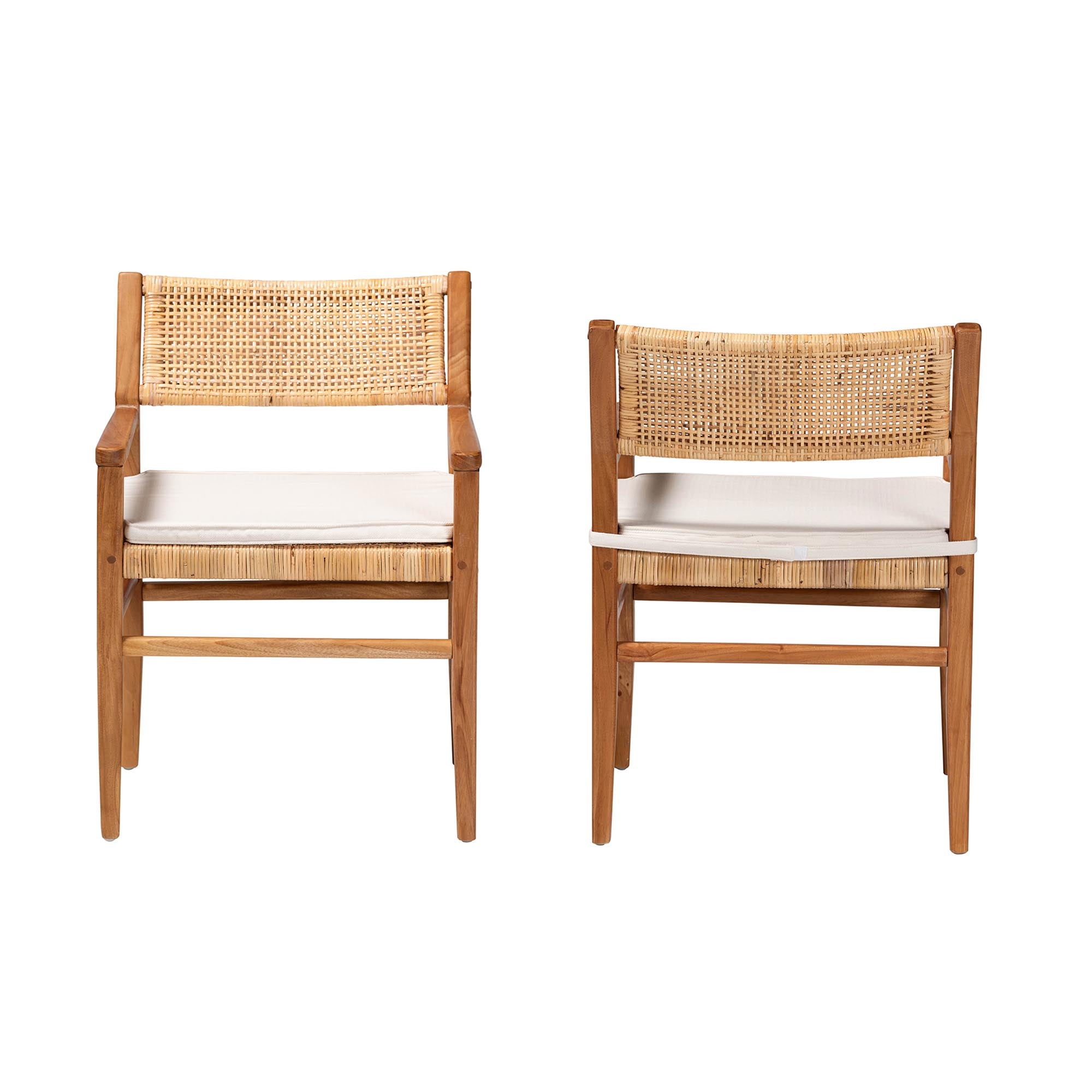 bali & pari Chatura Rattan and Mahogany Wood 2-Piece Dining Armchair Set - Handwoven Wicker Dining Chair with Angled Back, Coastal Boho Seating for Dining or Kitchen