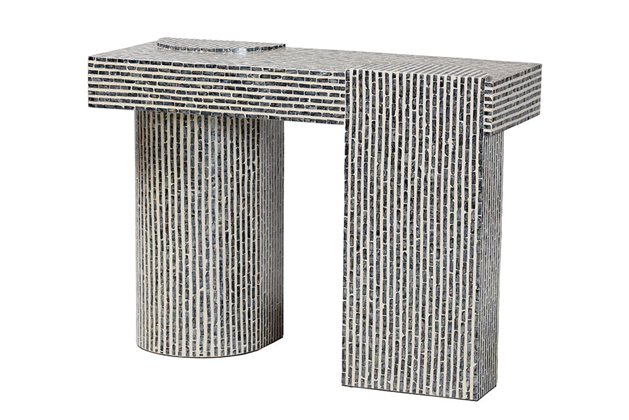 bali & pari Tawana Capiz Shell Console Table with Geometric Pattern - Modern Decorative Accent Table for Entryway or Living Room