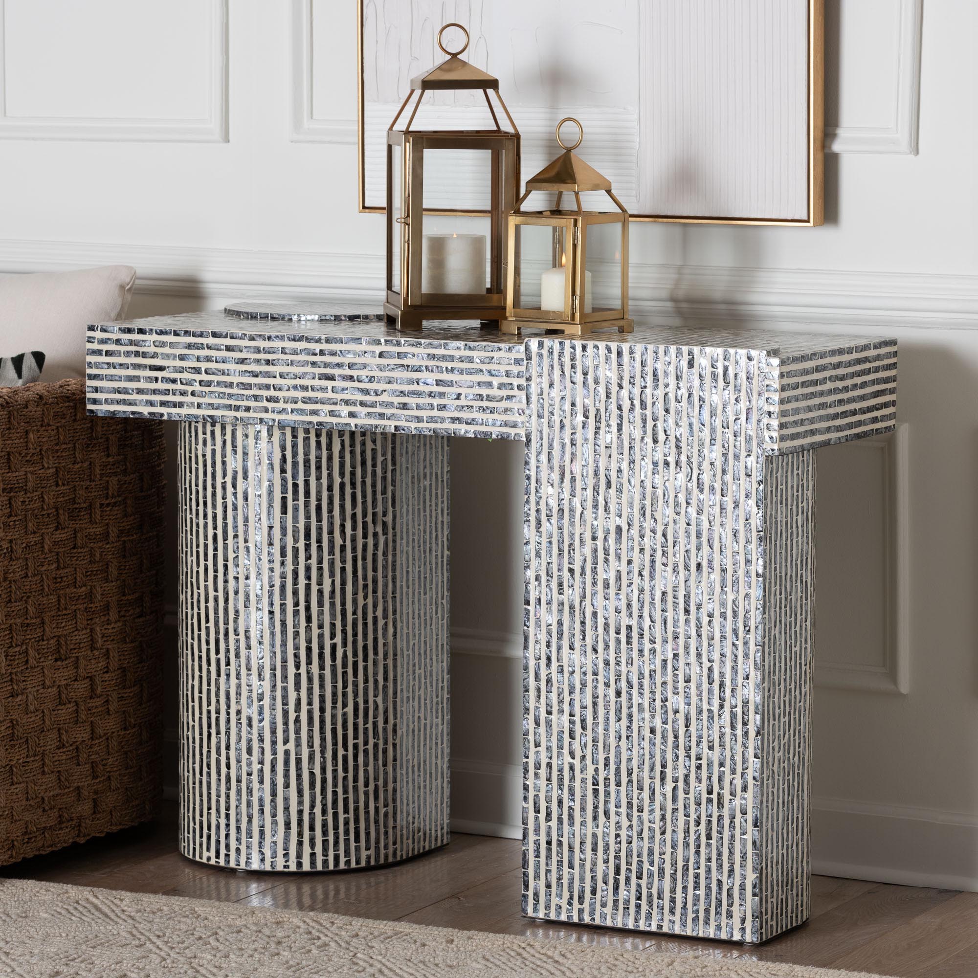 bali & pari Tawana Capiz Shell Console Table with Geometric Pattern - Modern Decorative Accent Table for Entryway or Living Room