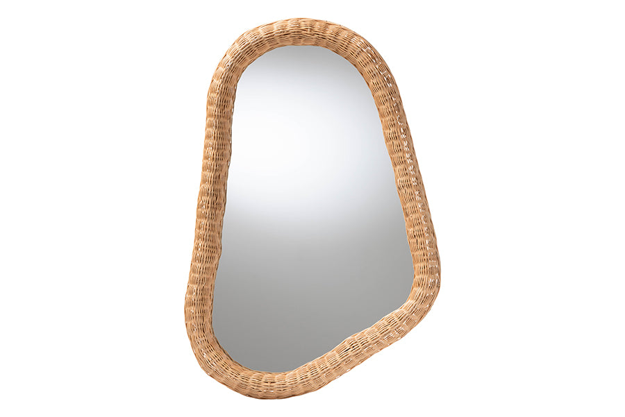 bali & pari Ulrica Rattan Wall Mirror - Handwoven Wicker Irregular Shape Accent Mirror for Living Room, Bedroom, or Entryway