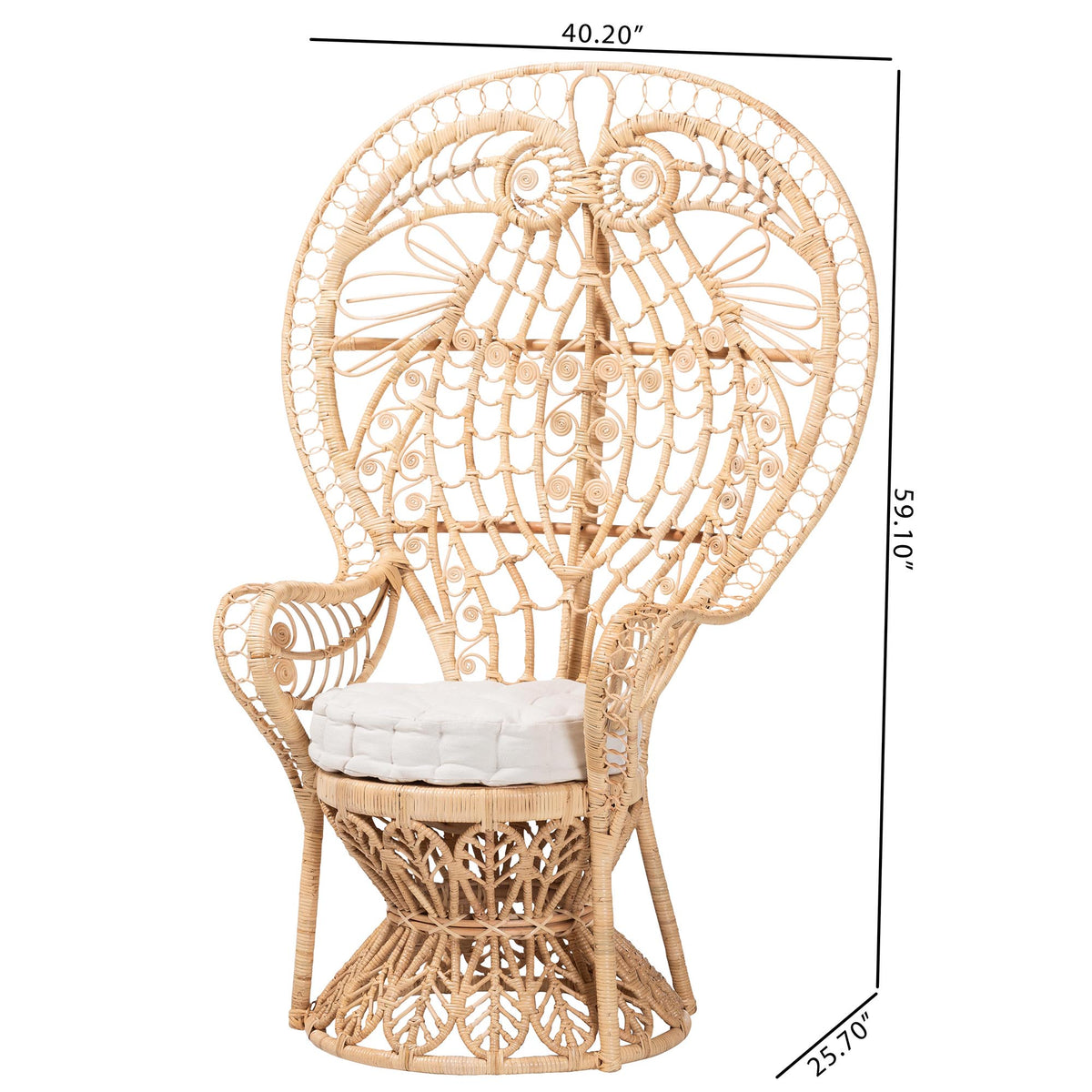 Bali & Pari Kimiko Rattan Peacock Chair with Cushion Handwoven Wicker Accent Chair