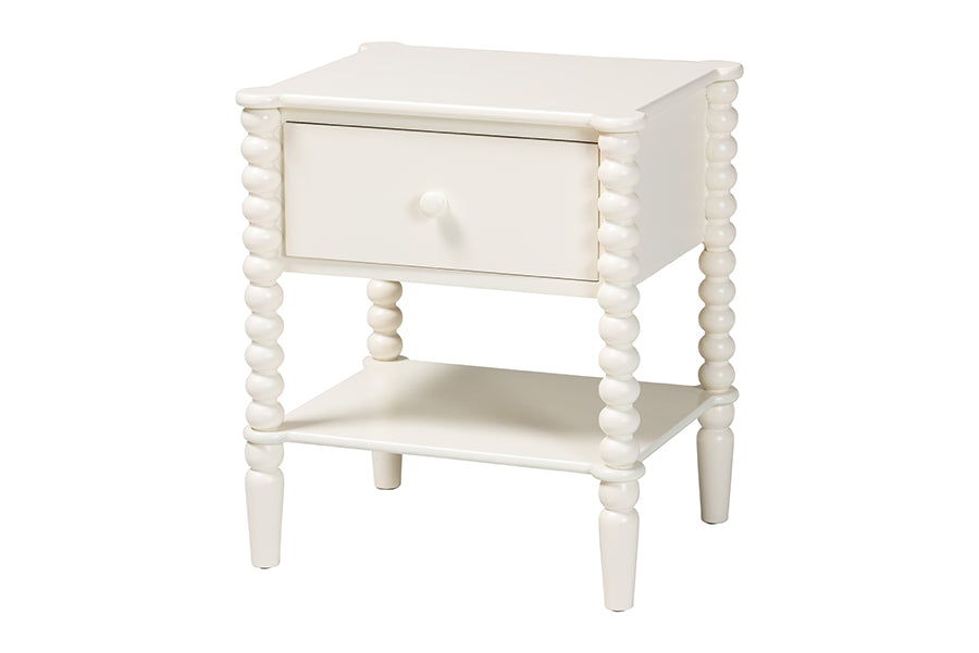 Rimona End Table with Bobbin Legs - 1-Drawer Accent Table with Spindle Turned Legs and Open Shelf, Cottage Farmhouse Style Side Table for Living Room