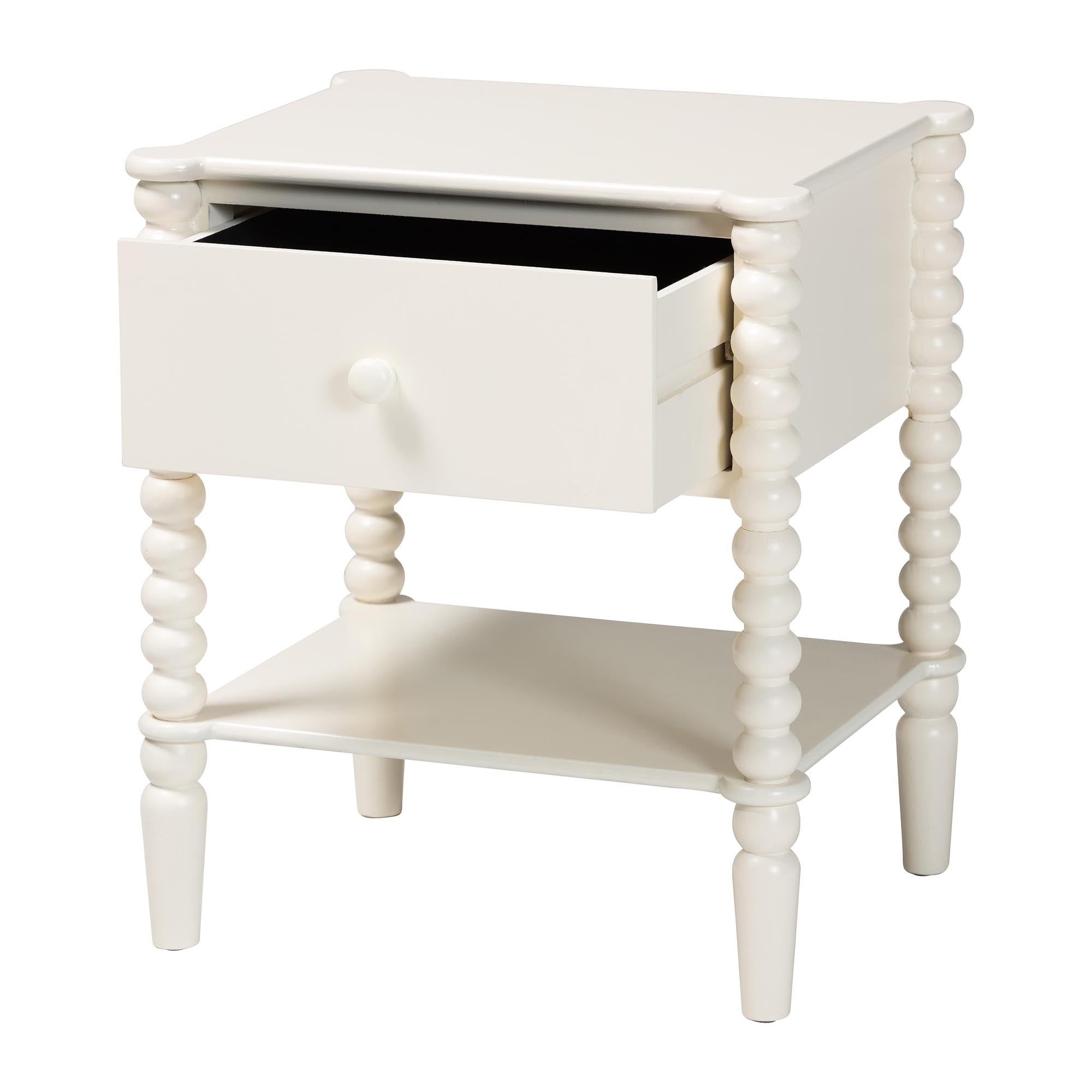 Rimona End Table with Bobbin Legs - 1-Drawer Accent Table with Spindle Turned Legs and Open Shelf, Cottage Farmhouse Style Side Table for Living Room