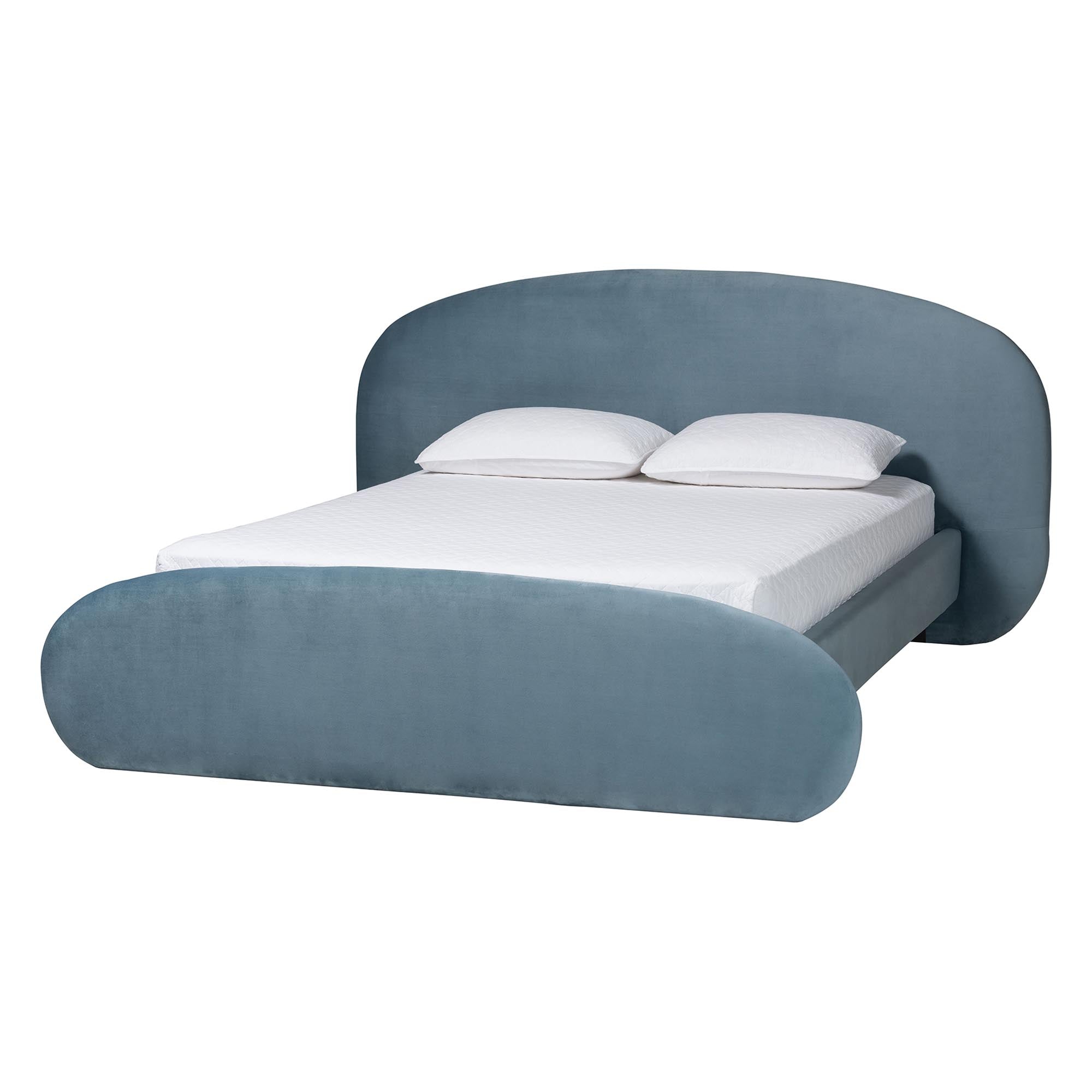 Ekram Velvet Upholstered Platform Bed - Mid-Century Modern Bed Frame with Curved Headboard and Accent Footboard, Classic Luxe Bedroom Centerpiece,