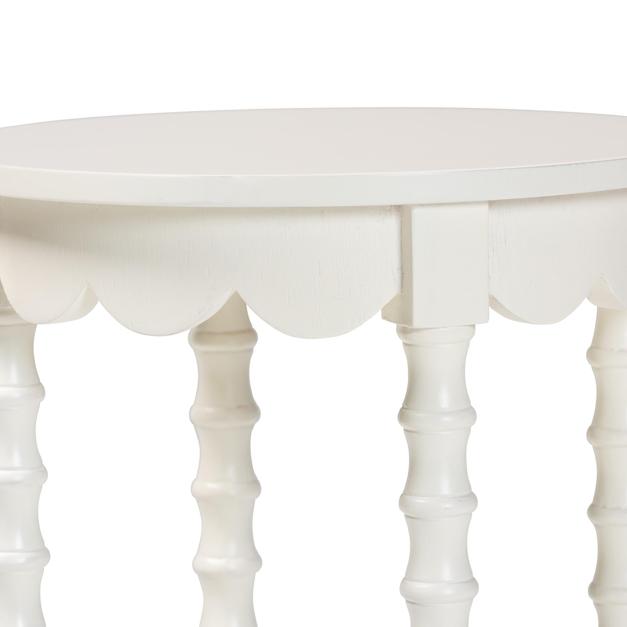 Sally Round Nightstand with Bamboo Inspired Legs - Scalloped Bedroom Side Table with Open Shelf,