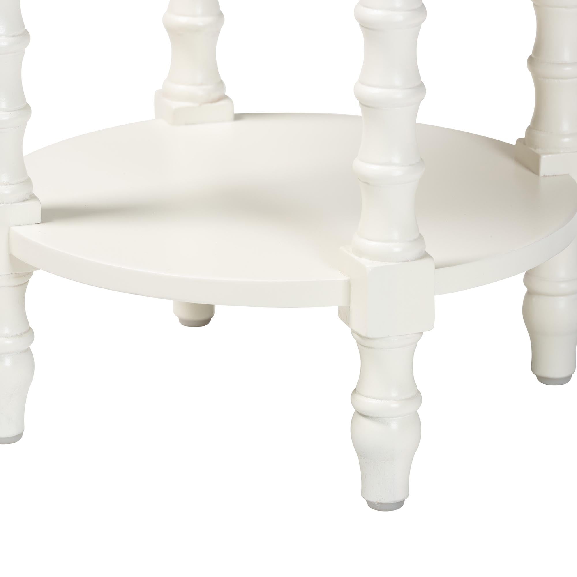 Sally Round Nightstand with Bamboo Inspired Legs - Scalloped Bedroom Side Table with Open Shelf,