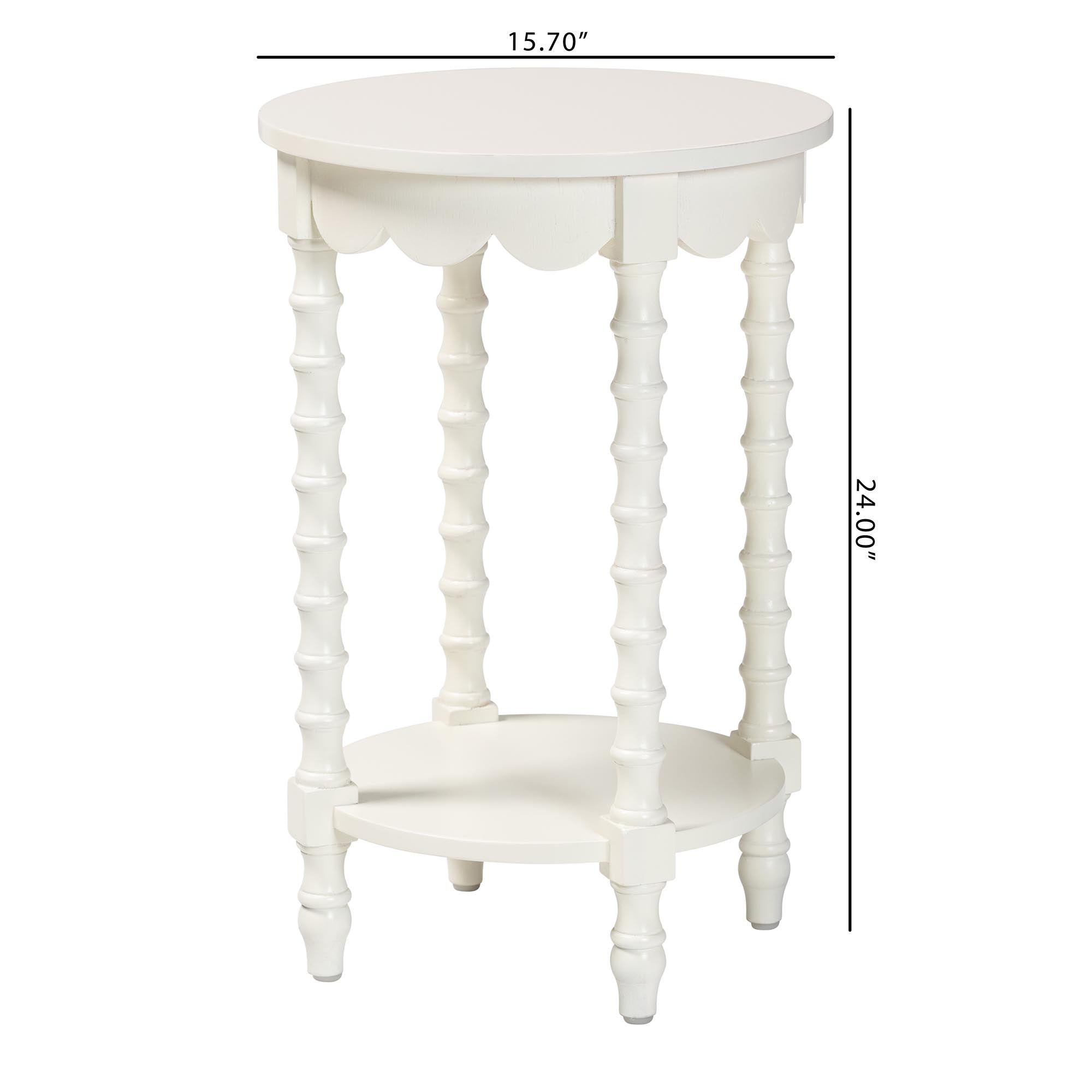 Sally Round Nightstand with Bamboo Inspired Legs - Scalloped Bedroom Side Table with Open Shelf,