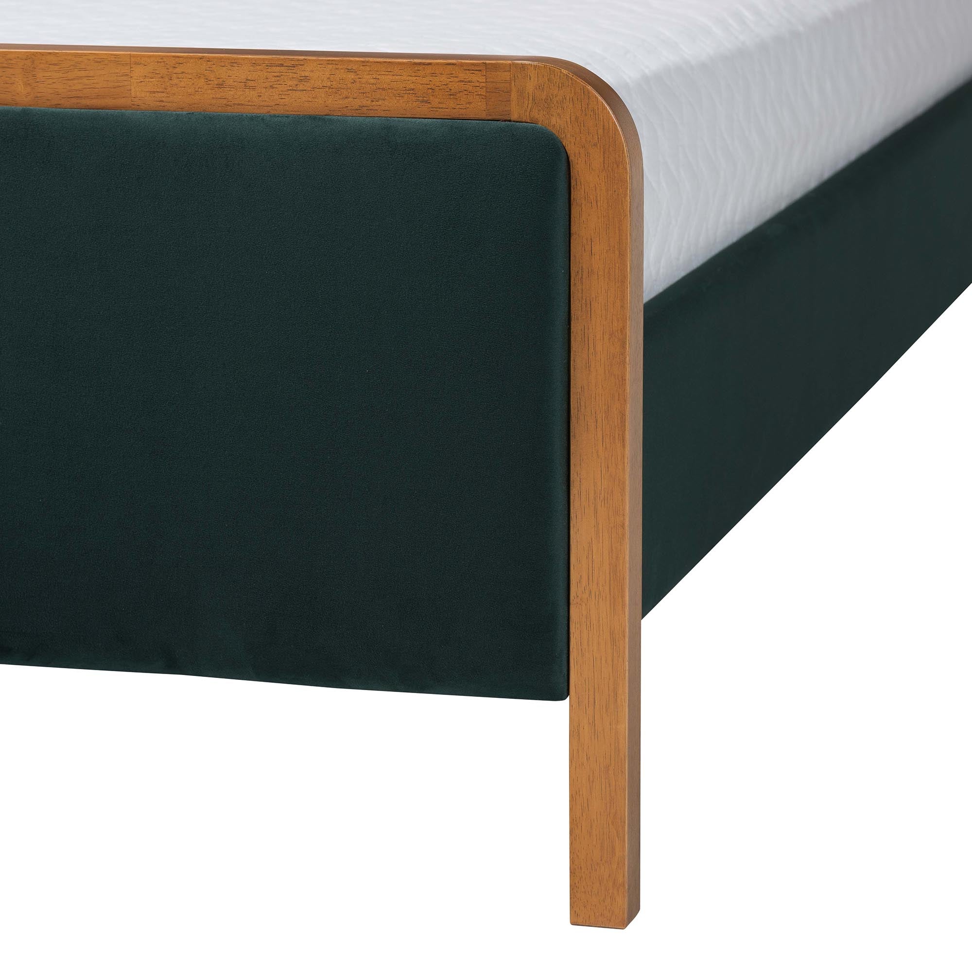 Gerianne Velvet Upholstered Platform Bed - Classic European Bed Frame with Scalloped Headboard and Wood Trim, Modern Luxe Bedroom Furniture,