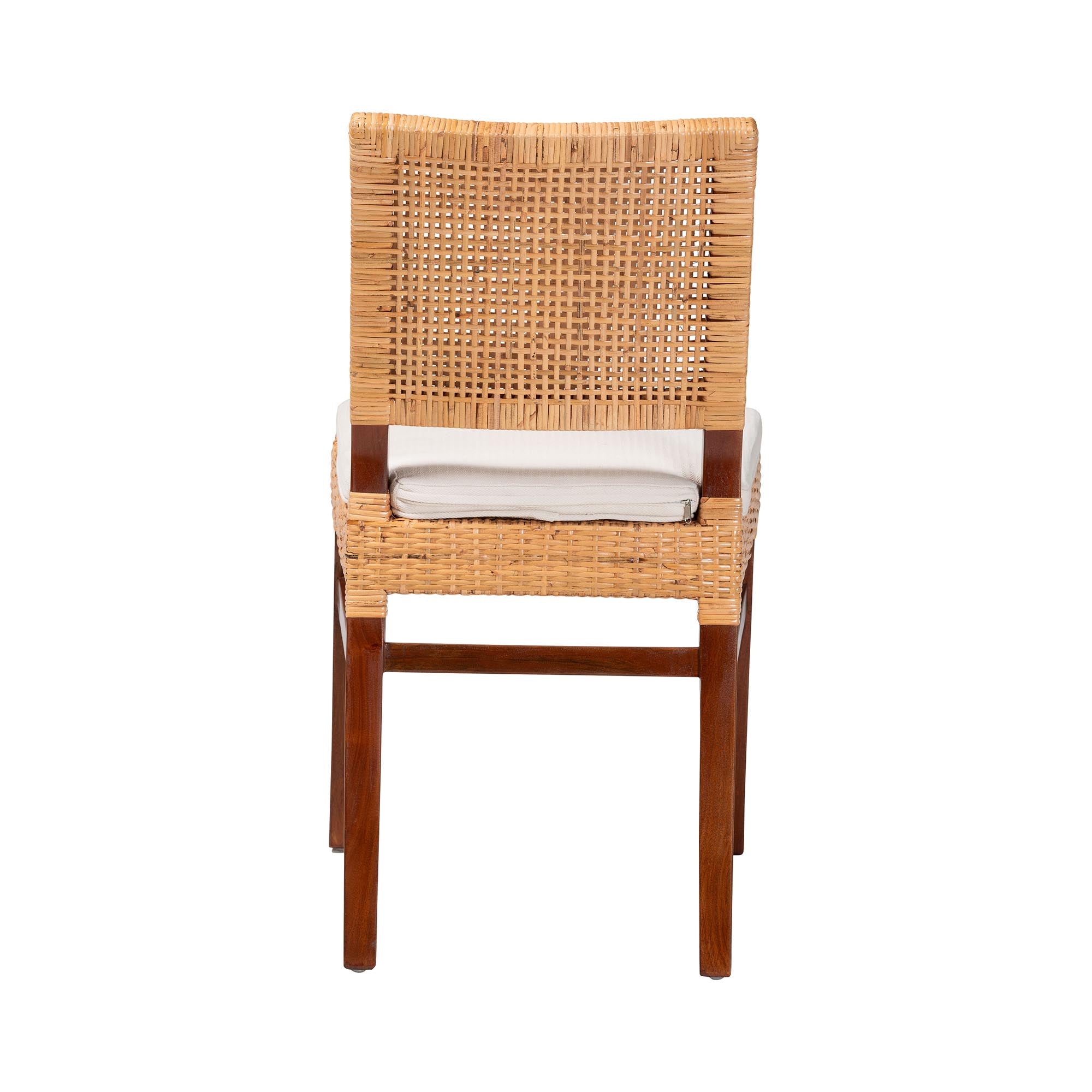bali & pari Lesia Rattan Dining Chair with Cushion - Handwoven Wicker Side Chair with Mahogany Wood Frame, Coastal Boho Style Seating for Kitchen or Dining Room